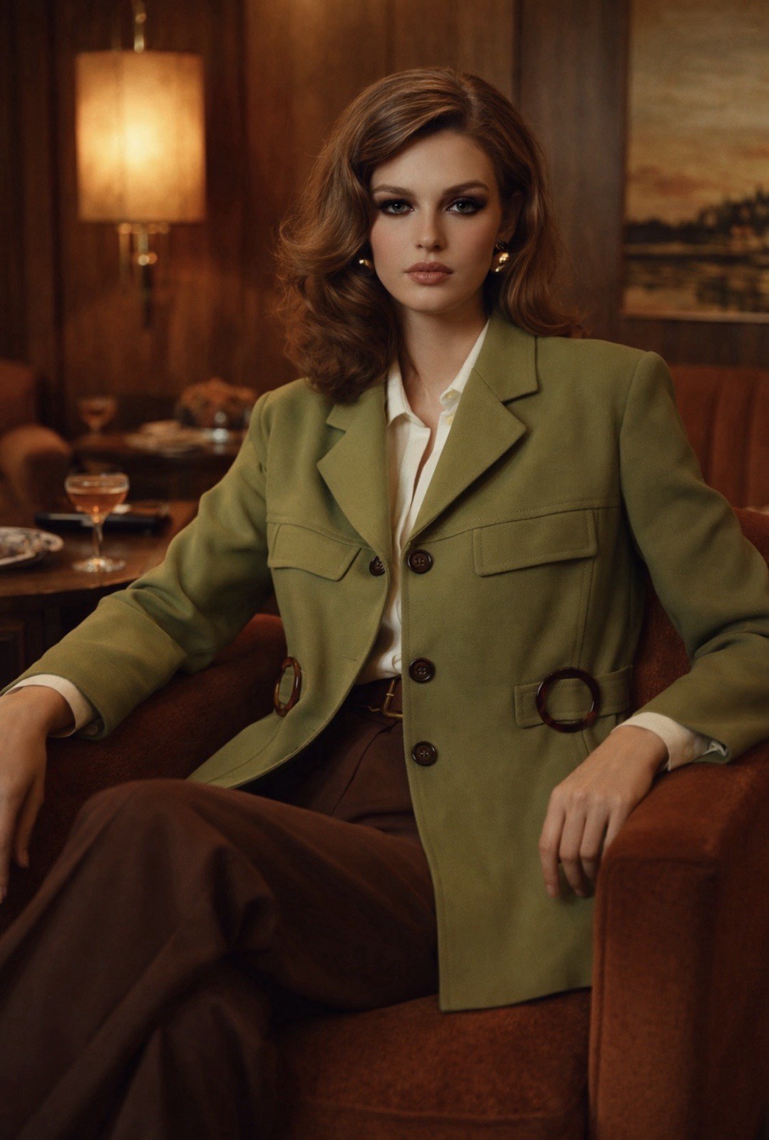 NWOT Vintage 70’s/80’s REGINE New York Avocado Safari Styled Lined Blazer Sz 10