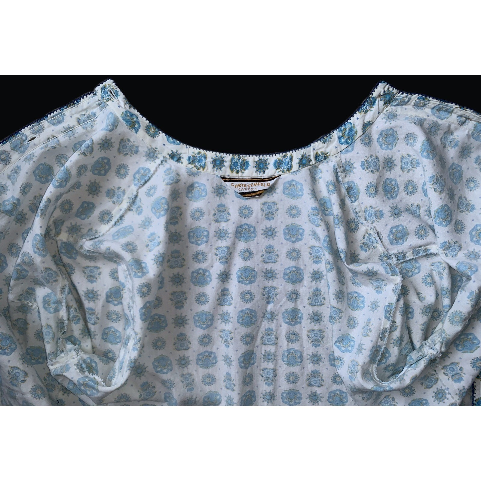 1950s-60s Retro Rockabilly Cotton Blouse Shaped Hem Picot Trim 3/4 Sleeve 37″B