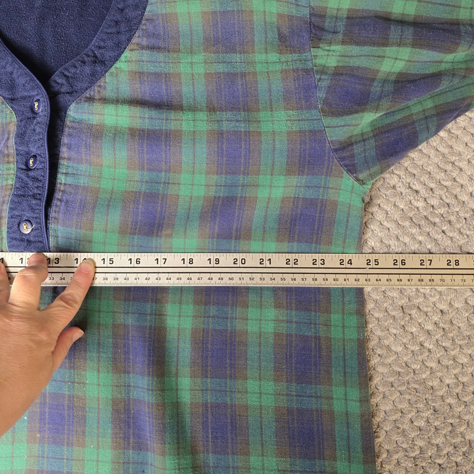 Vintage Esleep Dorm Plaid Night Shirt One Size Rose Patch 100% Cotton