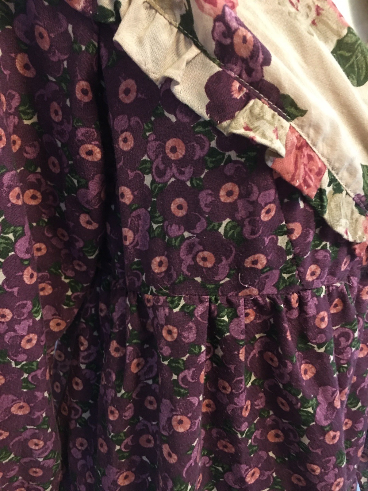 Vintage 70s Potage Bonwit Teller prairie dress burgundy floral tie waist size m