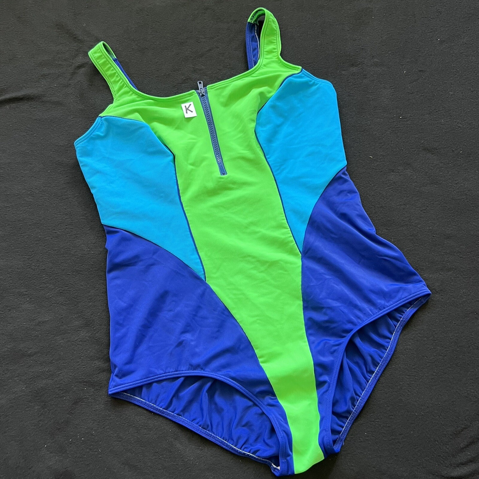 Vintage Christina Zipper Front Colour Block One Piece Swimsuit Size 44-48 W