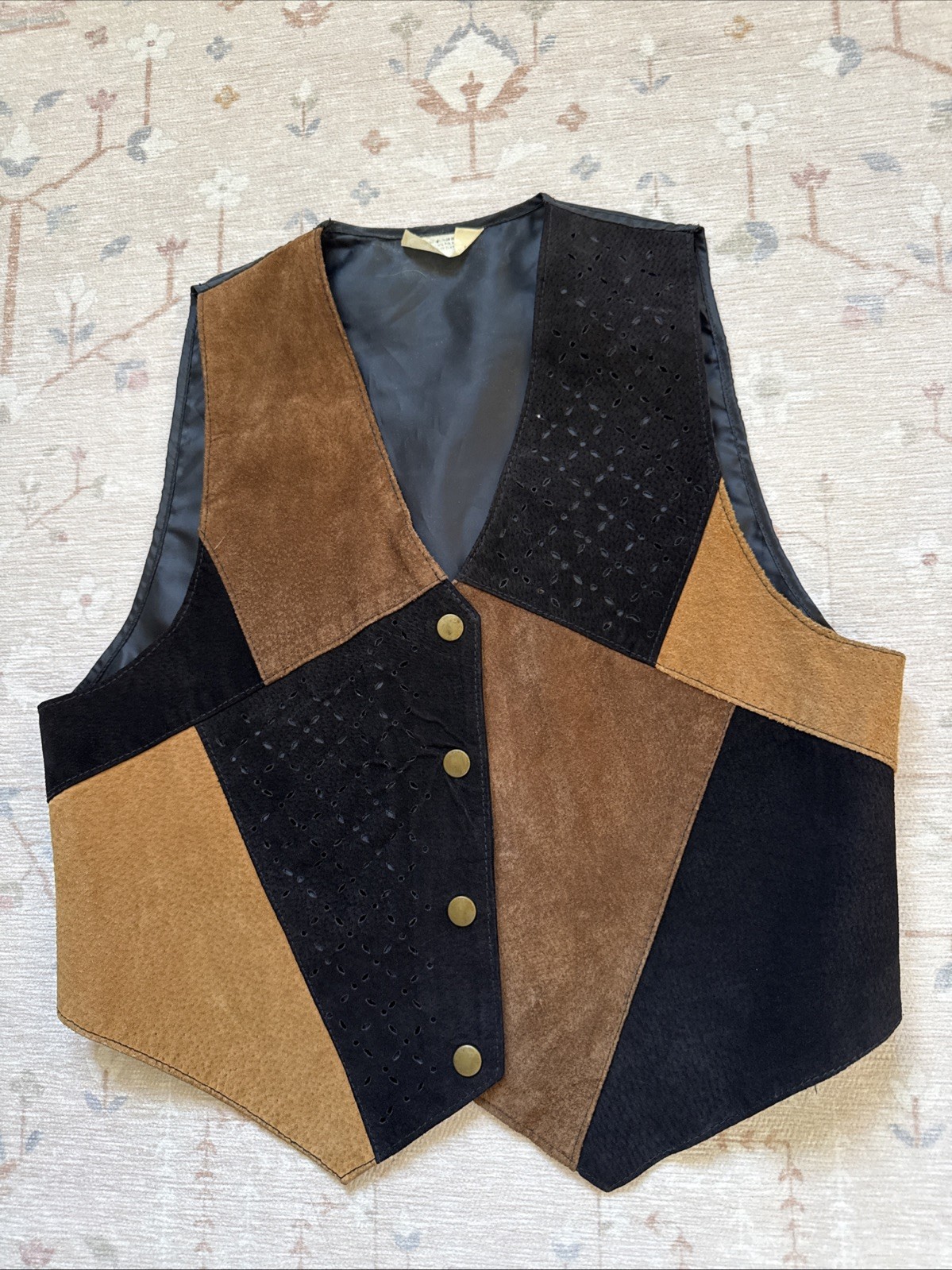 Vintage Suede Patchwork Leather Vest S/M Boho 1970’s Festival Hippie Western
