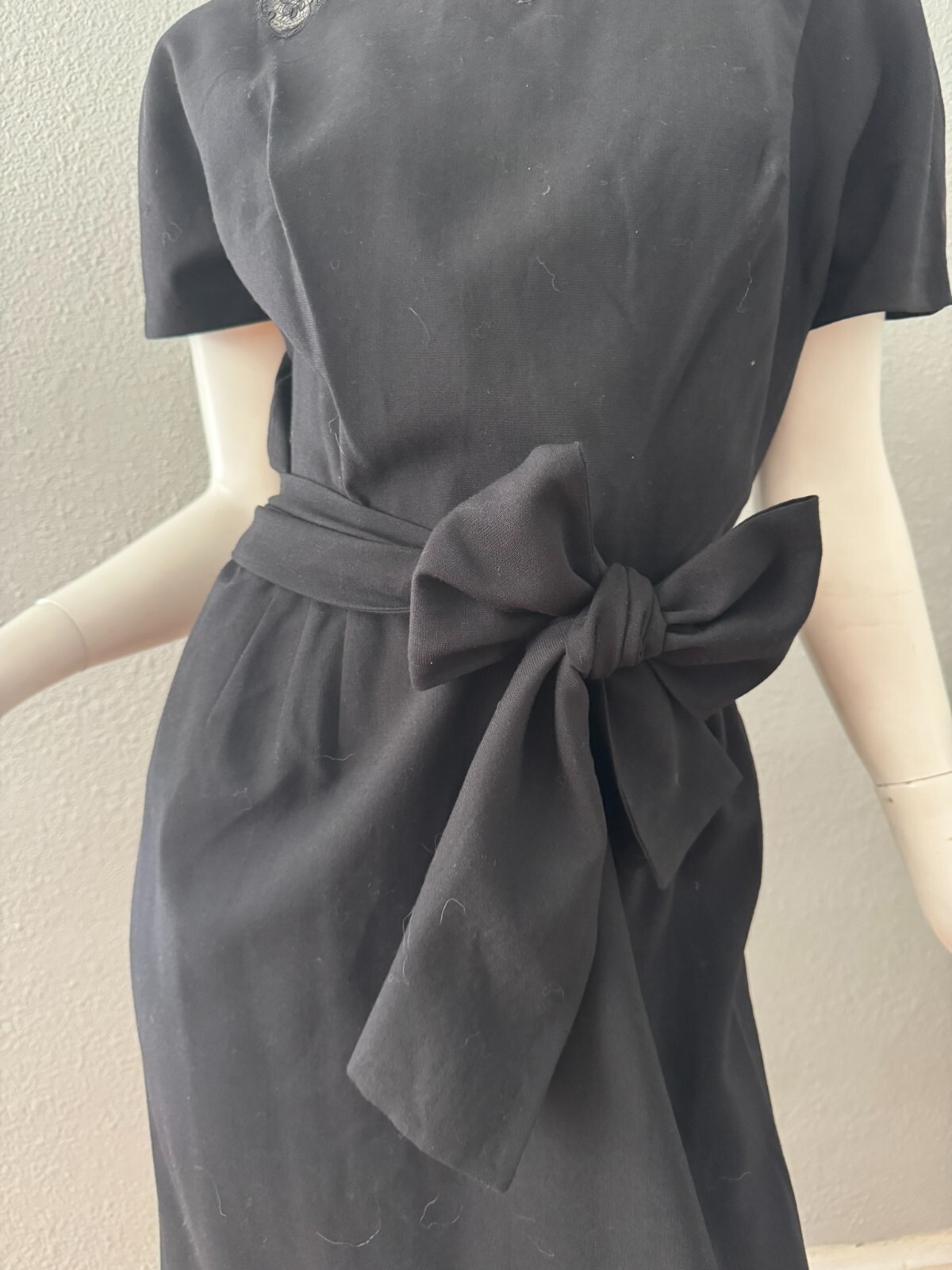 Vintage 60s Black Plunging Bow CHARLES COOPER Cocktail Party Dress M