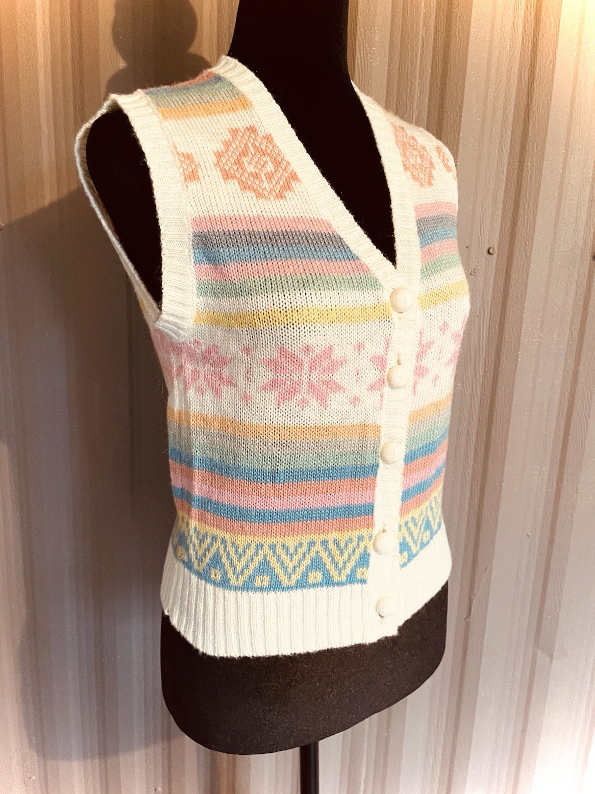 RARE 70s VTG Betsey Johnson Michael Milea Sweater Vest Pastel Kawaii S/M