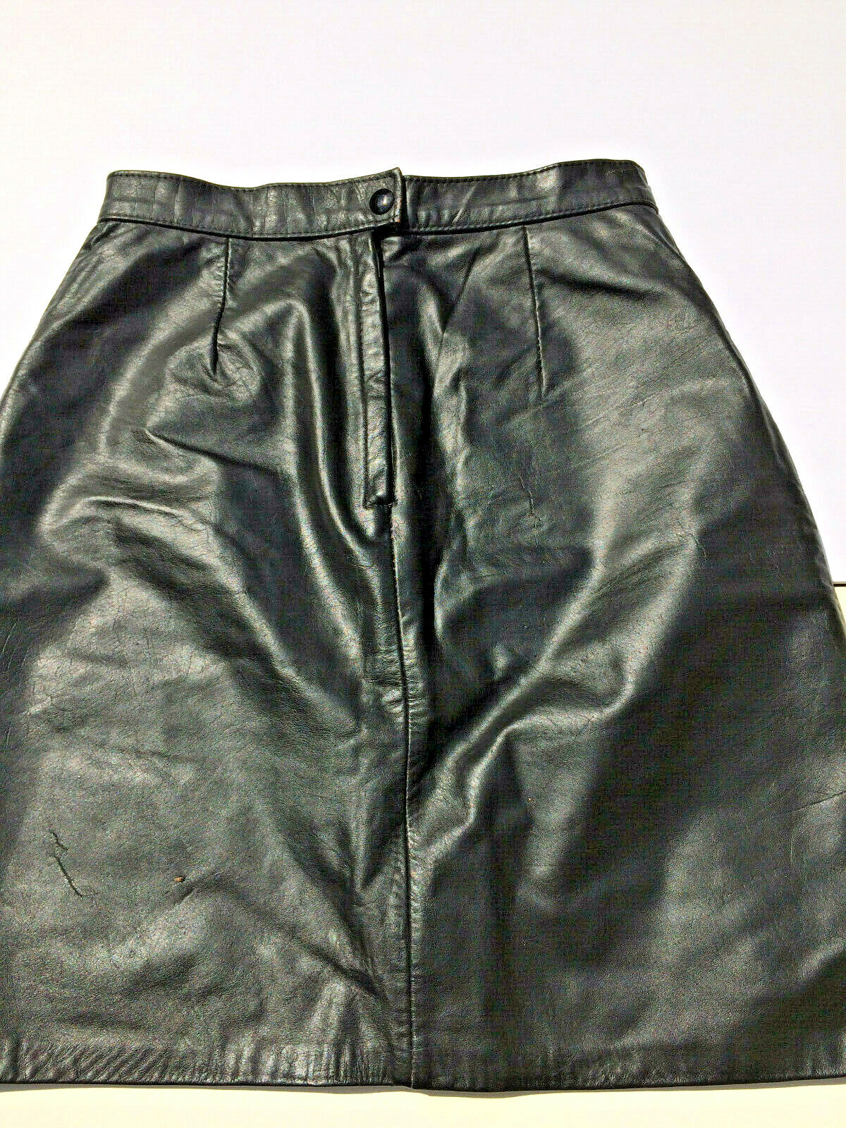 VINTAGE 1980s Black LEATHER PENCIL SKIRT SIZE 7/8 A Line Cuir Doublure Lining