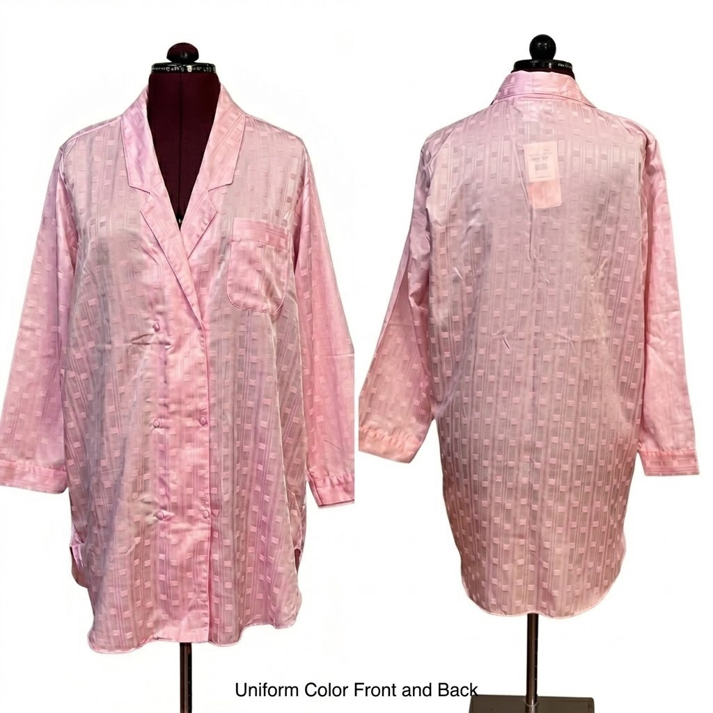 Vandemere NWT Vintage Pink Satin Nylon Button down long sleeve Nightgown, L