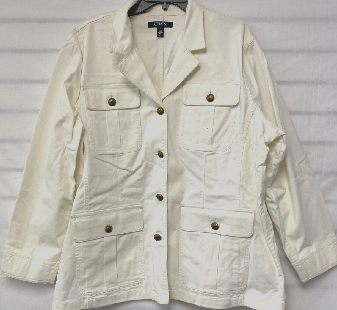 Chaps Women’s White Jean Jacket Pocket Gold Buttons Size 1X