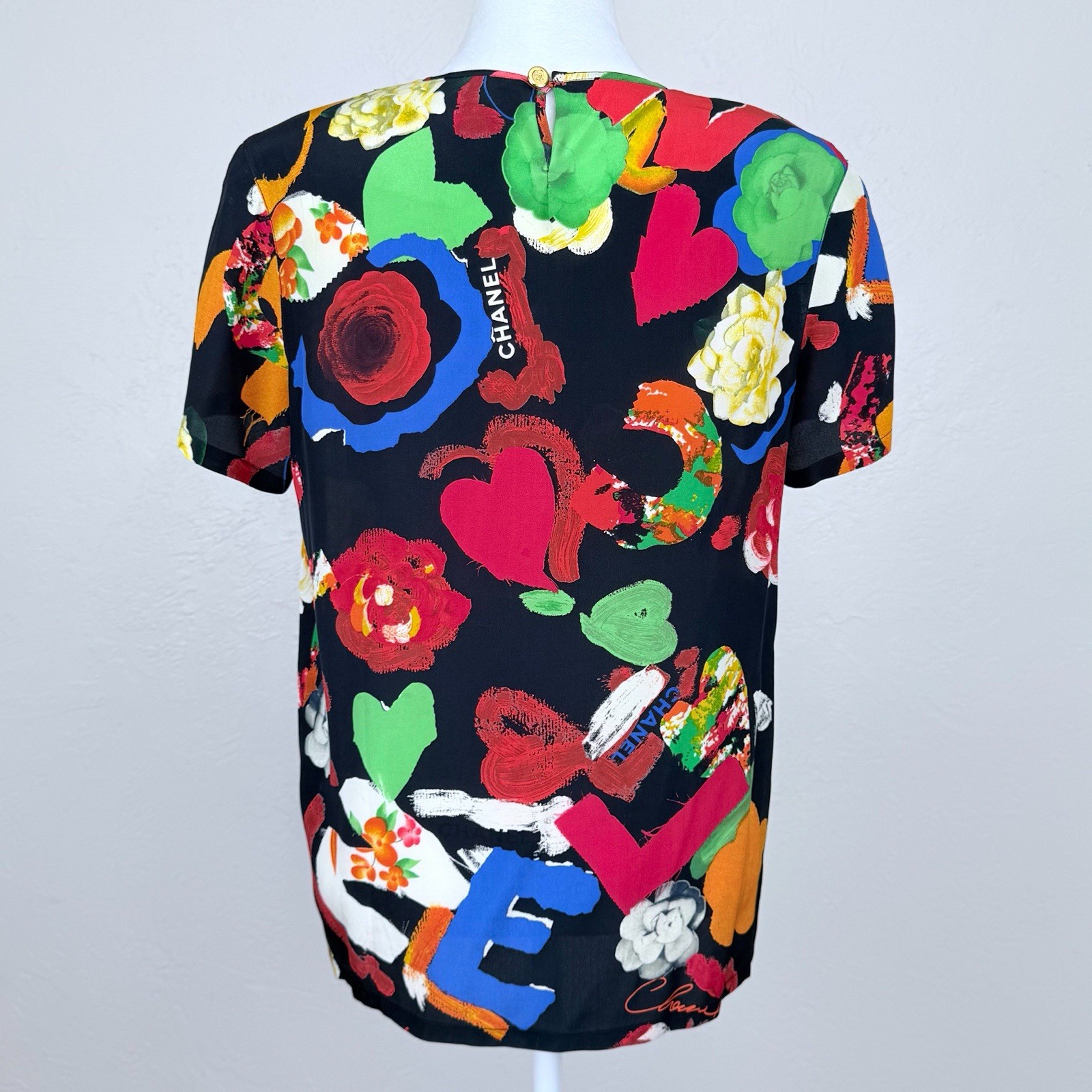 Chanel Vintage Iconic Spring 1992 Multicolor/ Black Silk T-Shirt Size 40 FR 8 US