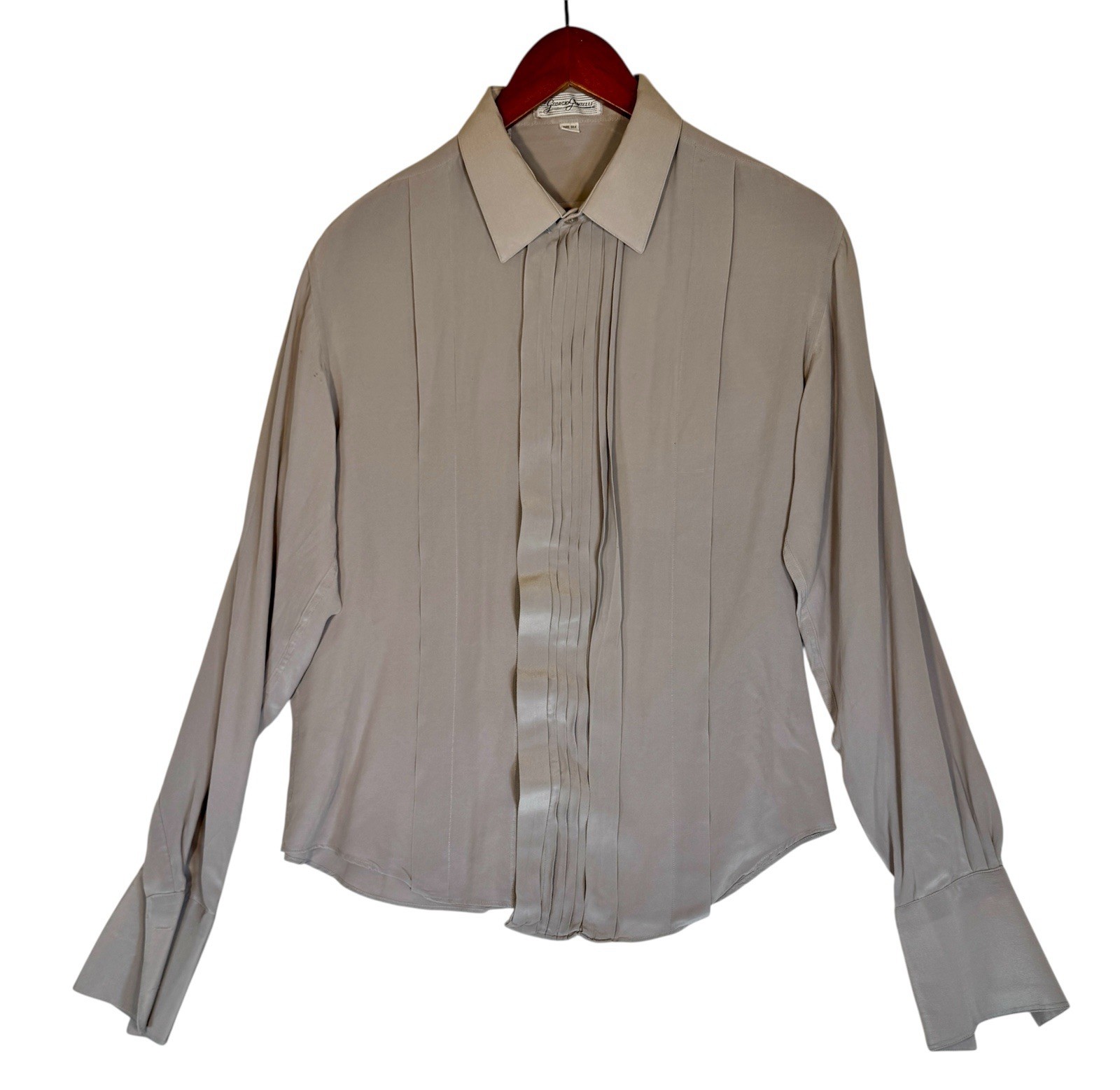 Georgio Gentelli L Silk Vintage Blouse Double Cuff links Pleated Button Front