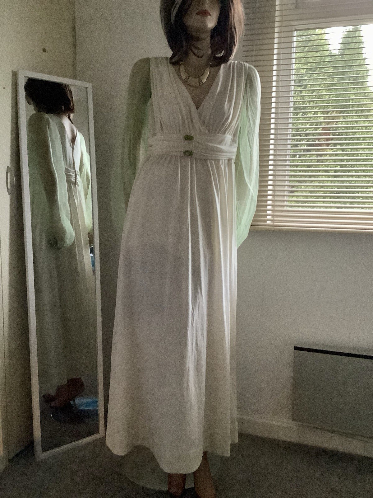 Classy Vintage Ivory Long Full Length Formal Evening Prom Dress 18