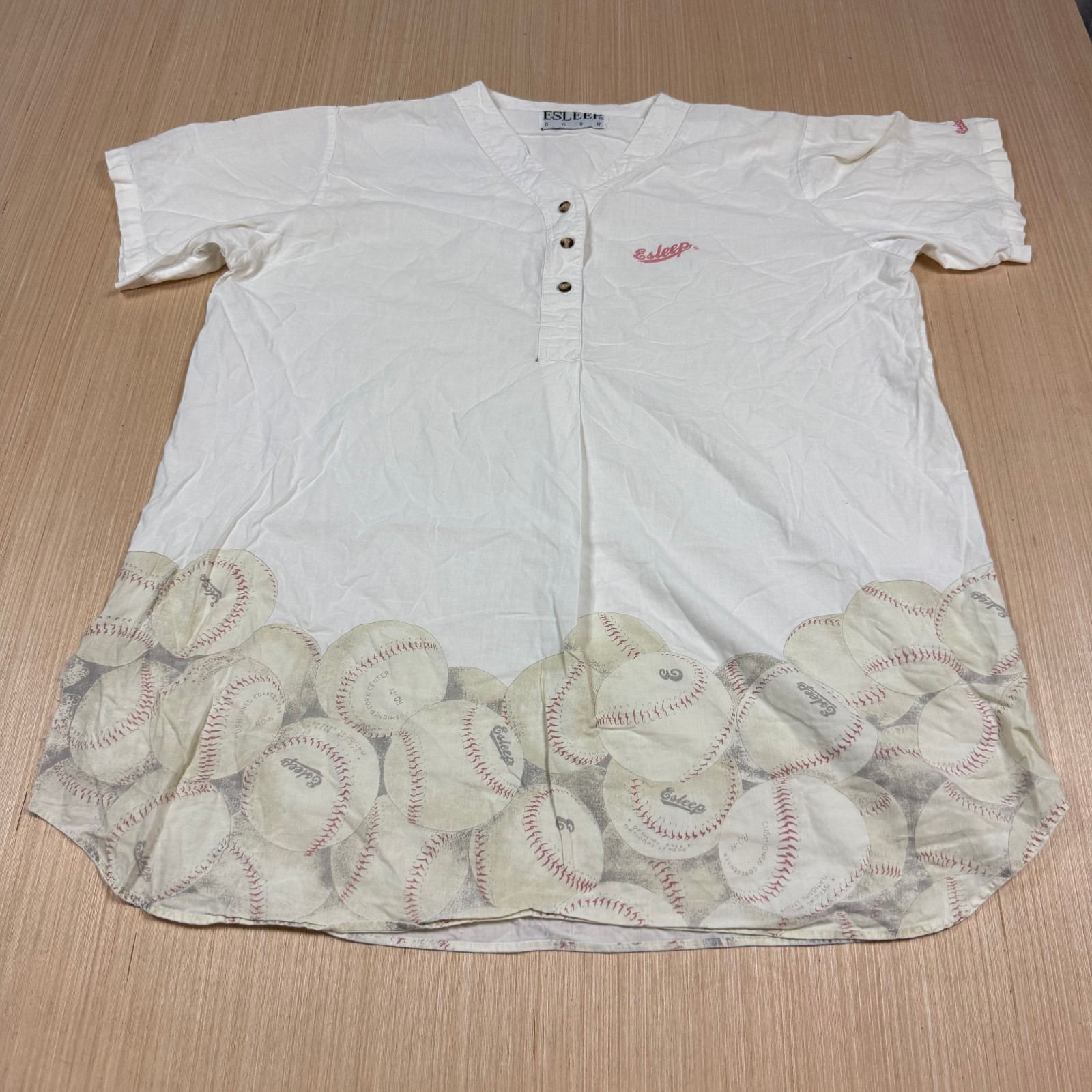 Vintage 90s esleep Baseball Pajama Sleep Shirt Top Blouse XL Oversized 80s Dorm
