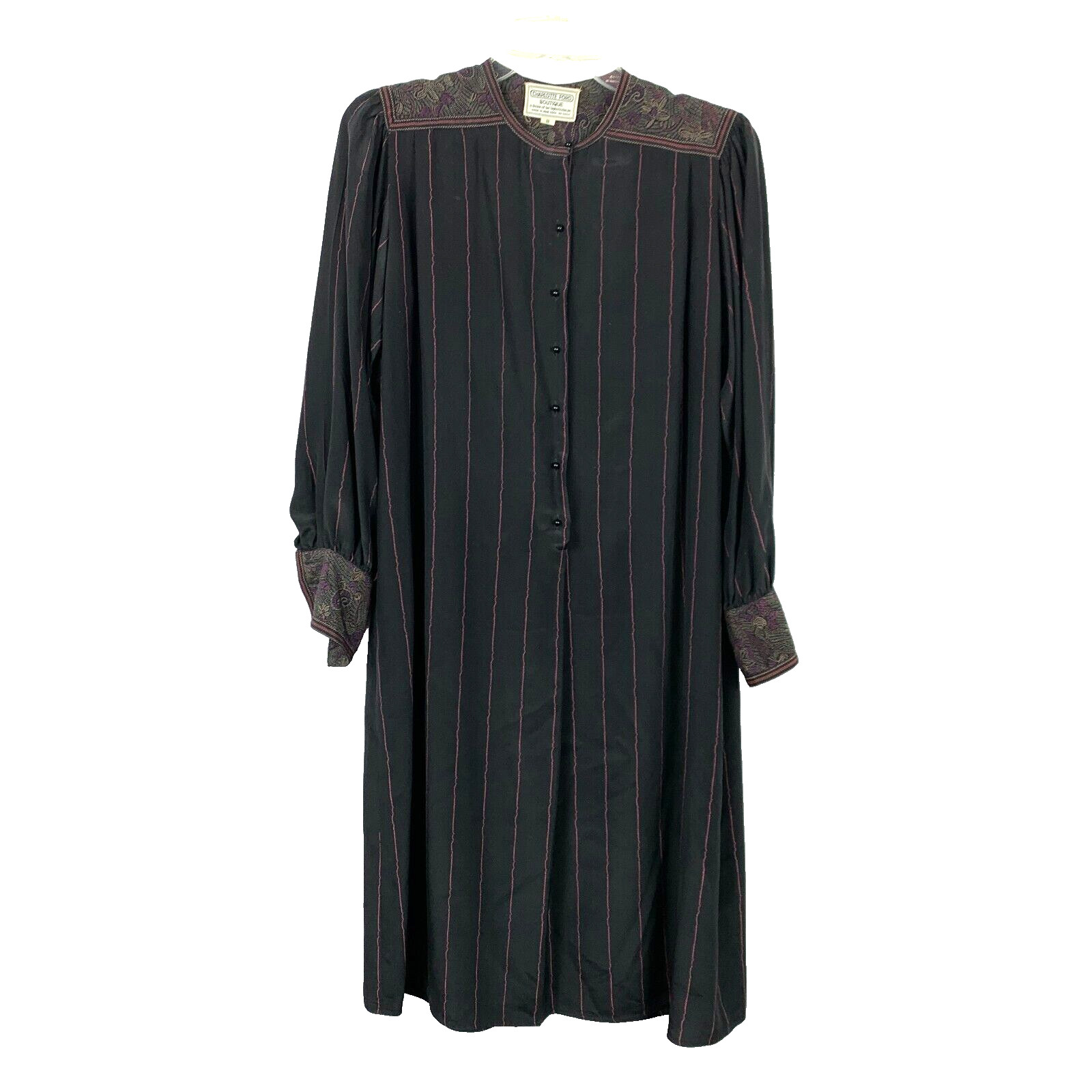 Vintage 70s Charlotte Ford Boutique Striped Drapey Shift Shirt Dress Size 8