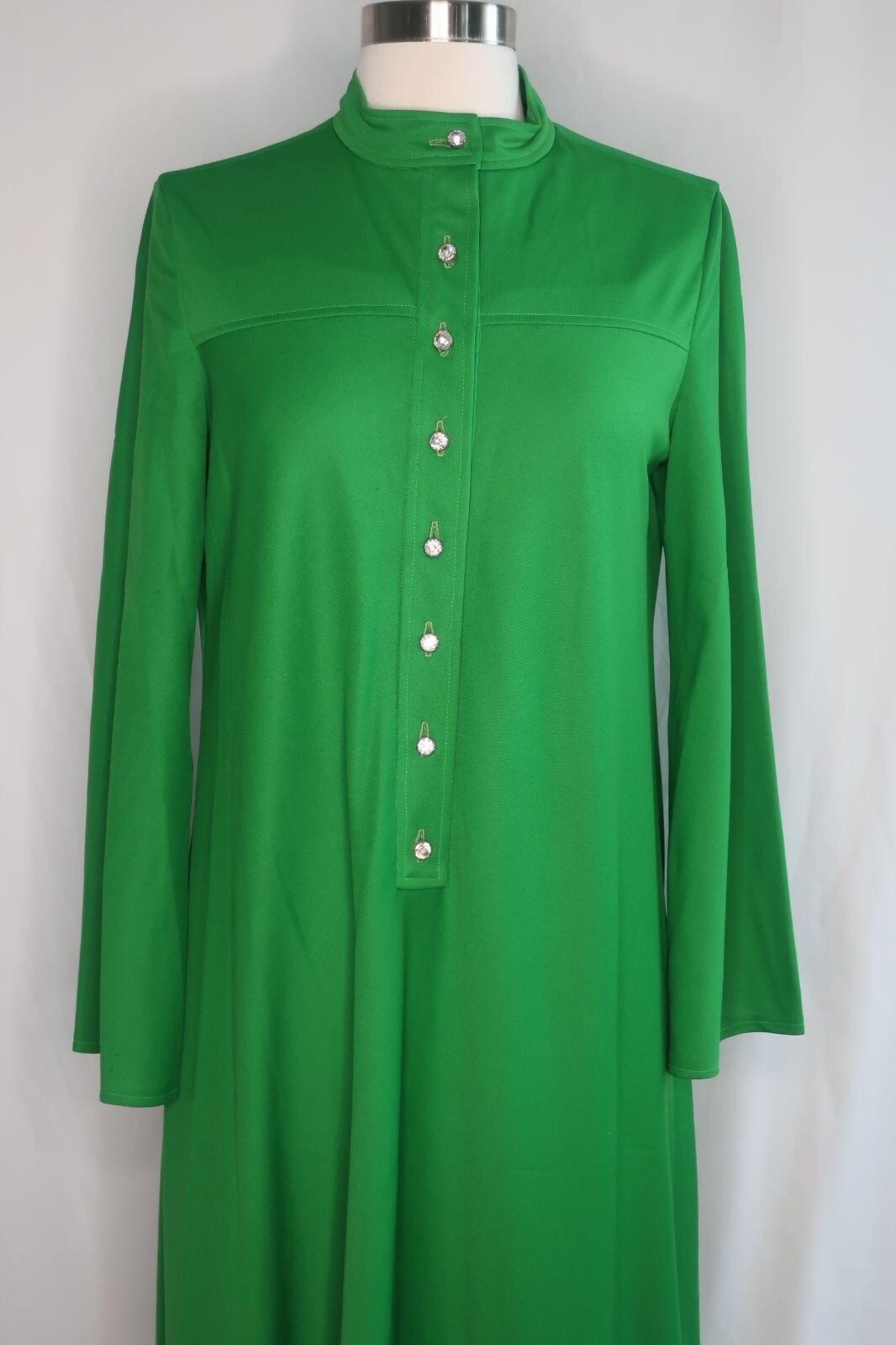 VTG 60s 70s Unbranded Green BOHO Hippie Long Shirt Casual Party Dress Sz L
