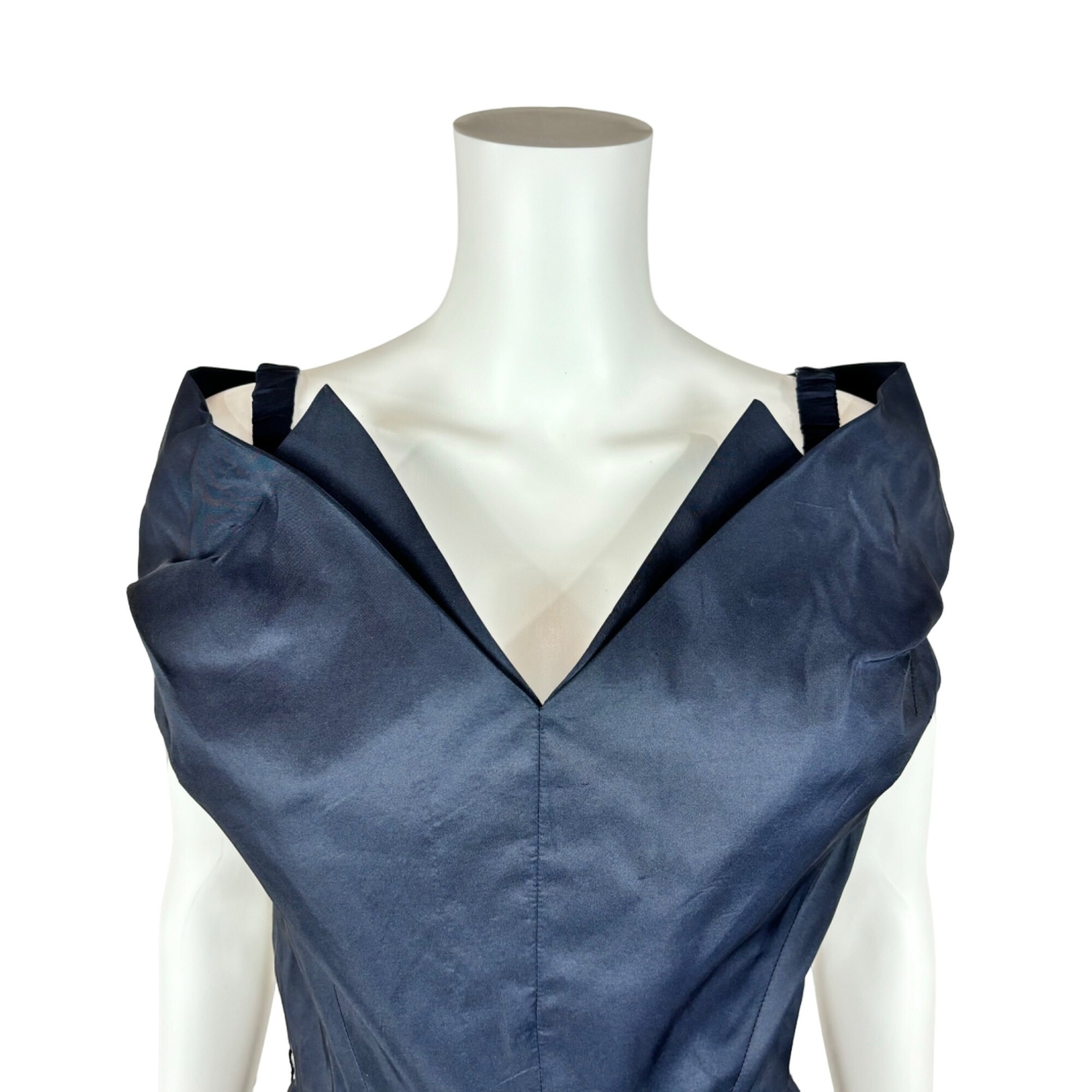 Vintage 50s Cocktail Dress Women’s XXS Winged Bodice Dark Blue Bombshell Pin Up