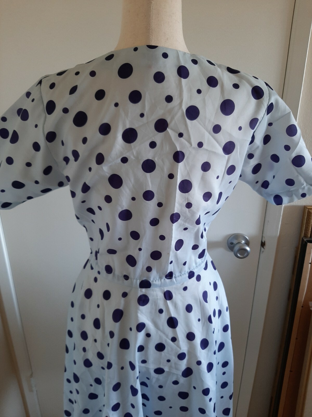 Vintage 50s Blue Polka Dot Shirtwaist Dress Larger Size VLV Rockabilly