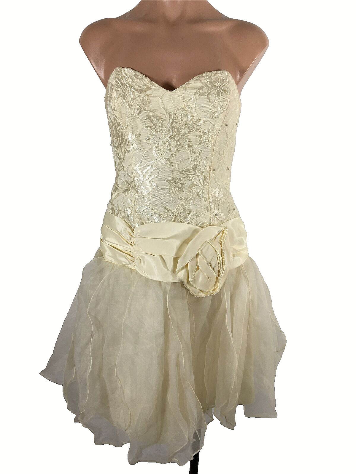 1970 1980s Bubble Wedding Formal Dress Nancy Bracoloni Party Prom Ivory Lace 4