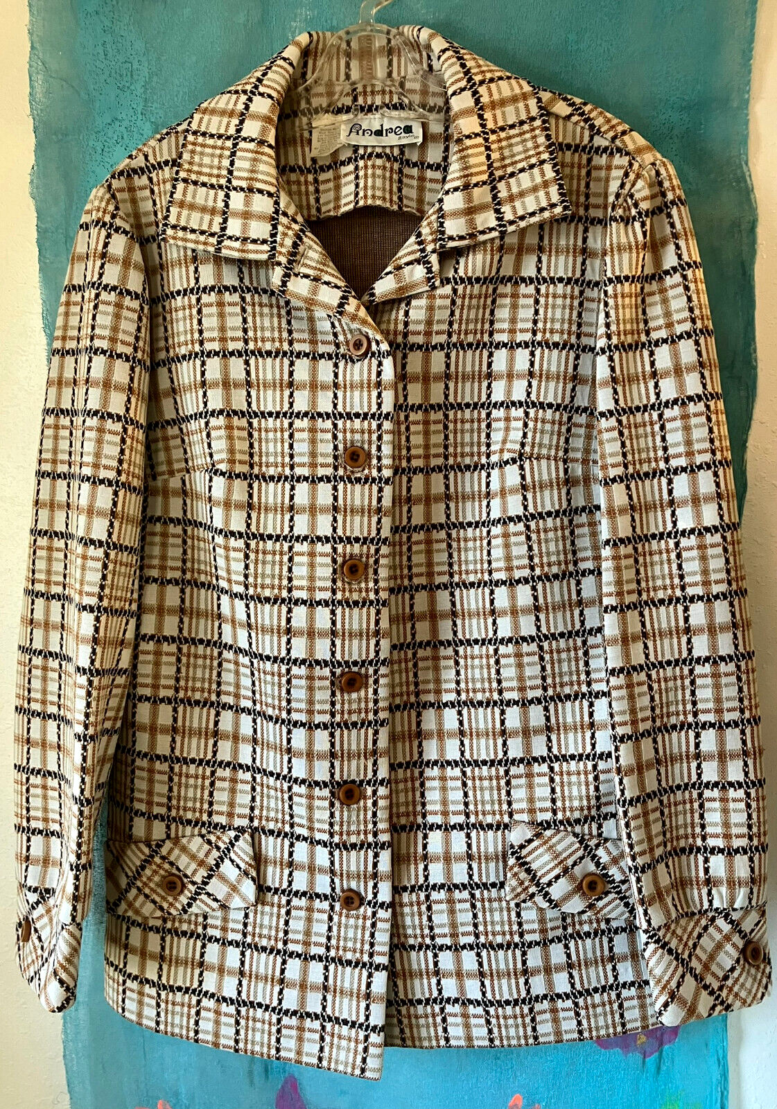 Vintage ANDREA GALE Checkered BLAZER, Brown, Rust, Tan, Cream, Slightly Stretchy