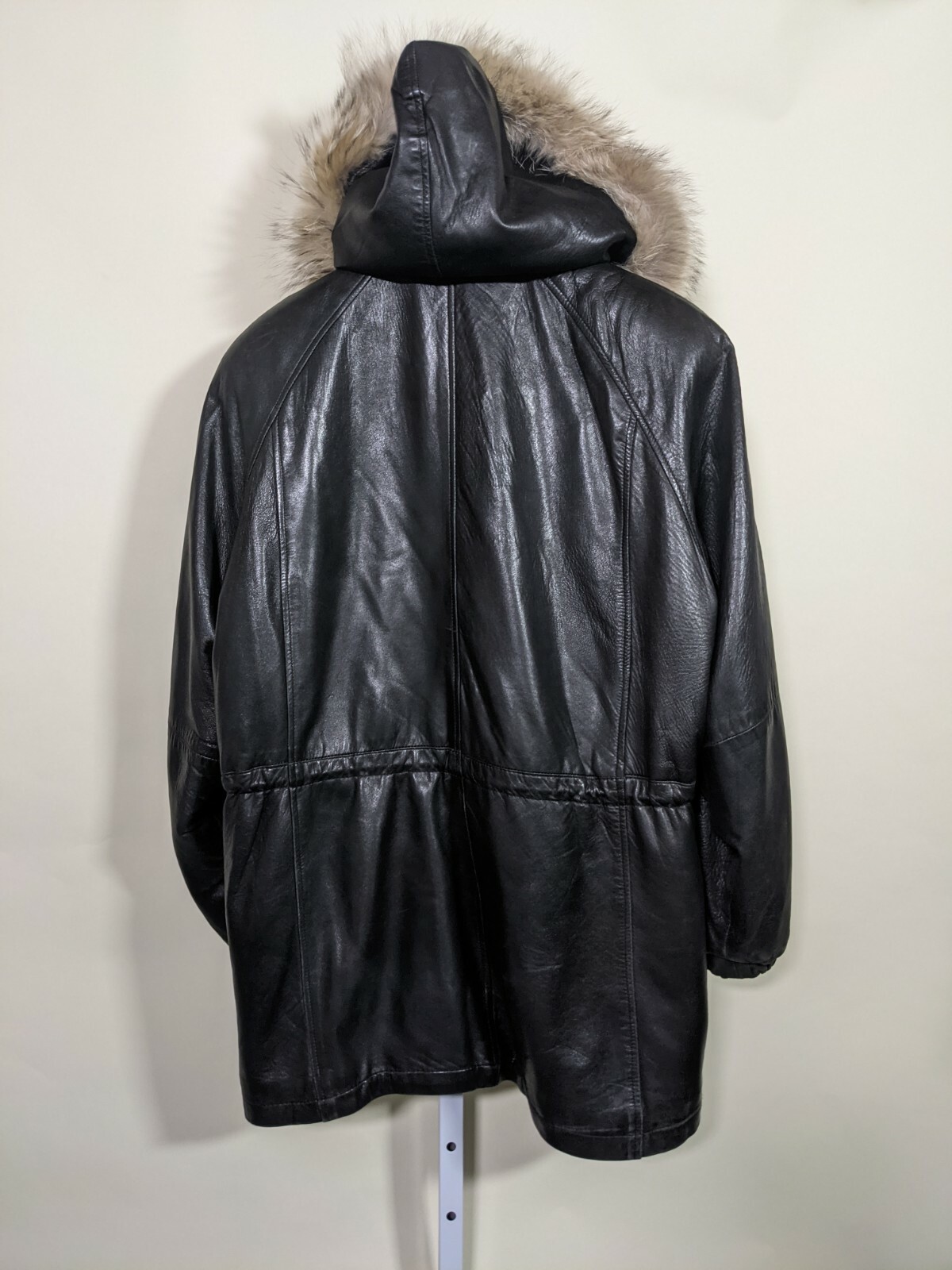 Damselle New York City Vintage Soft Black Leather Fur Hood Parka Jacket Large