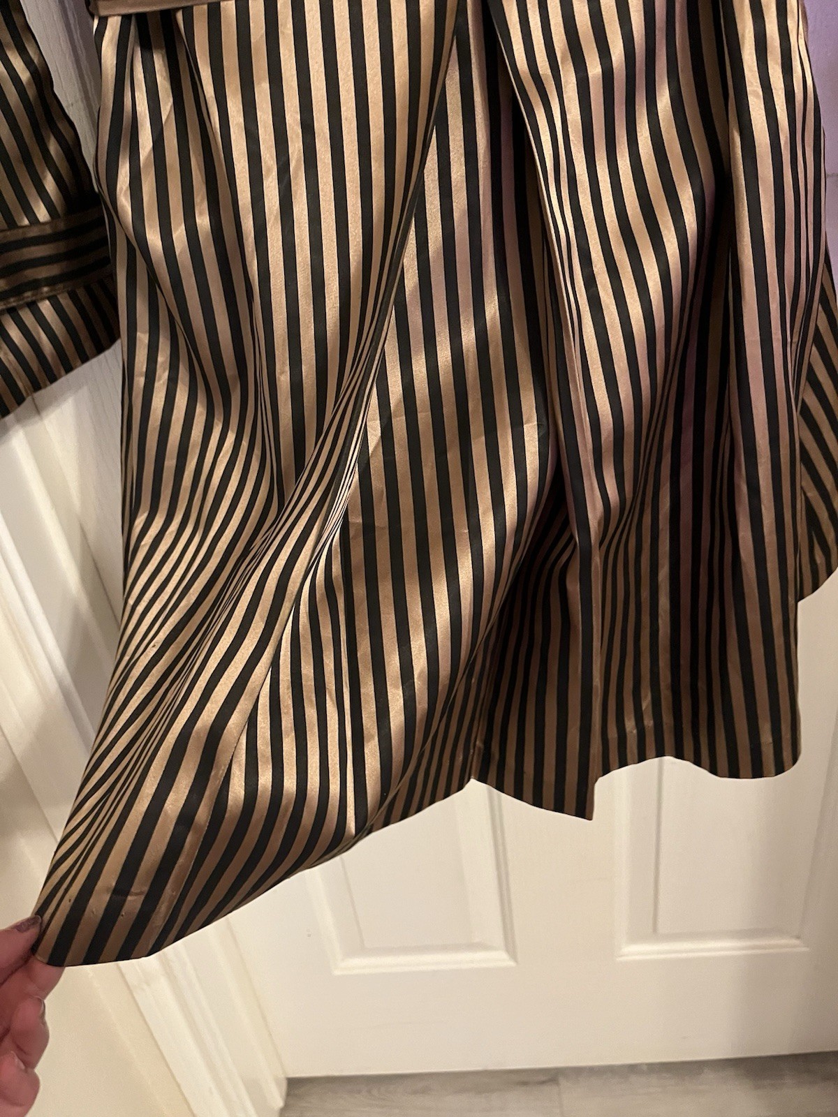 VTG 90s Cache Blazer Jacket Black Gold Striped Belted Satin Finish Mod Disco S/M