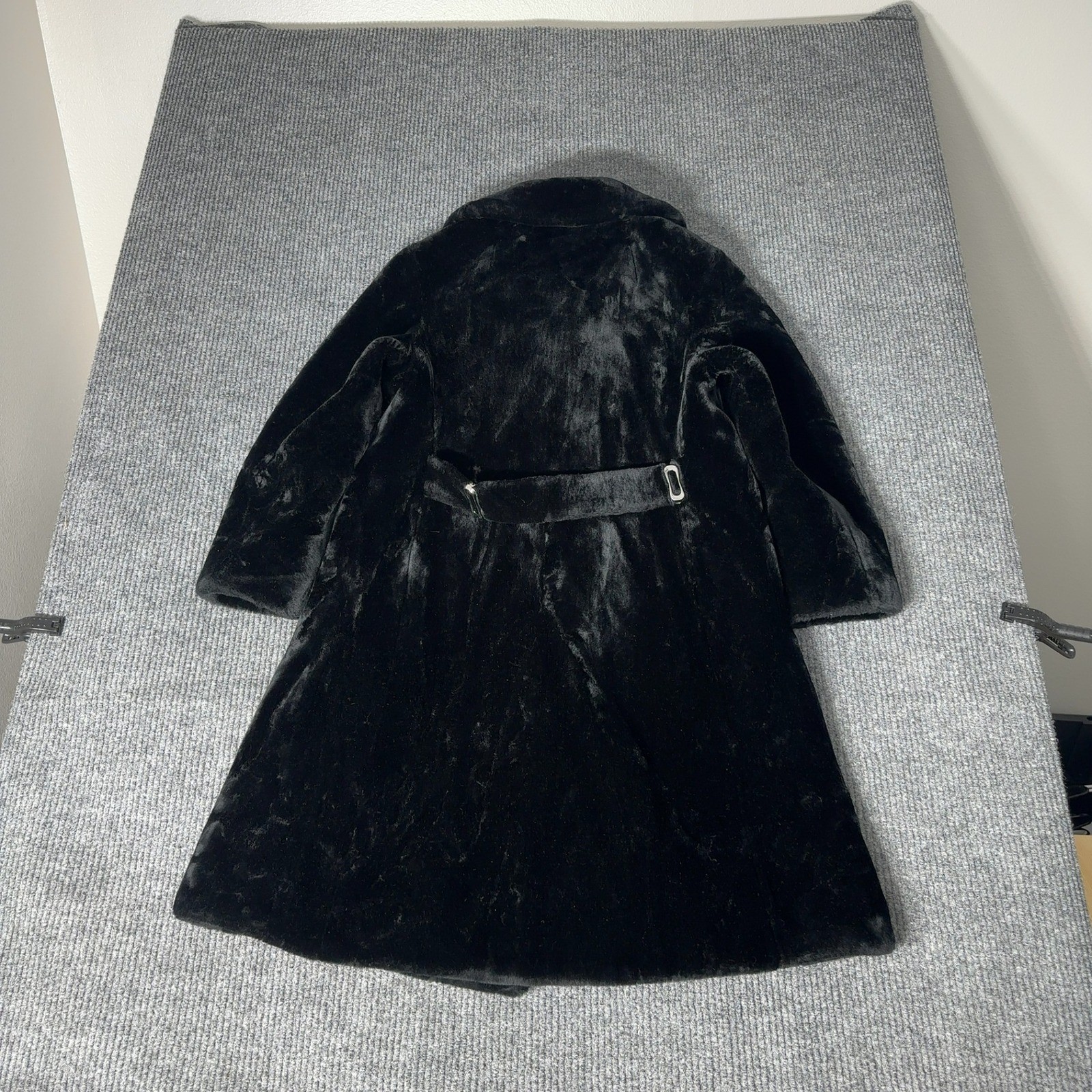 Vintage Sportowne Borgazia Coat Womens 14 Black Faux Fur Double Breasted Long