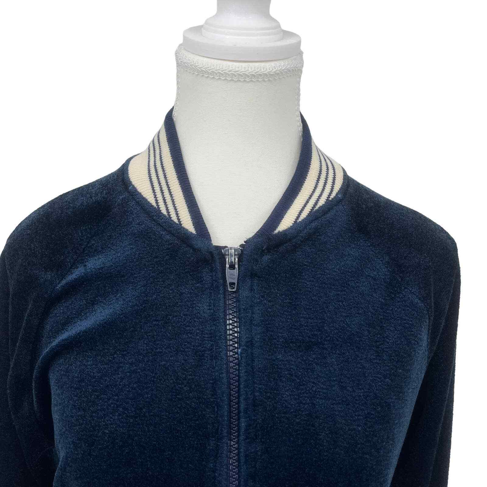 Vintage 70’s Track Jacket Terry Cloth Velour Full Zip Navy Stripe Large