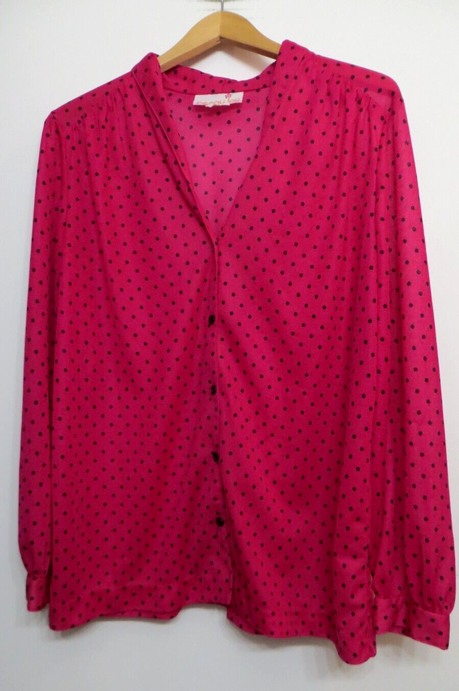Vintage Look Peggy Lou Shirt Womens XXL Pink Black Polka Dots SHEER Retro Y2K