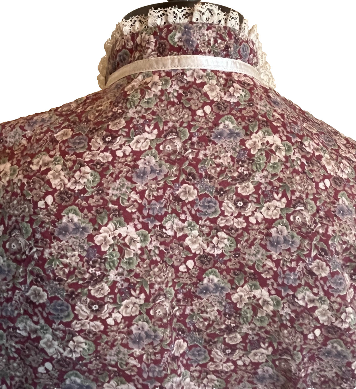 Vtg Funny Girl Blouse Shirt Size 13/14 High Neck Floral Calico Prairie Cottage