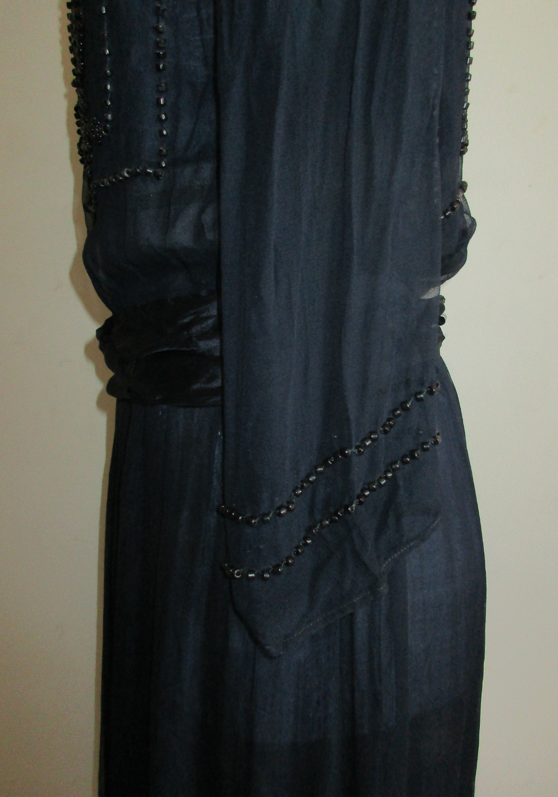 Vintage/Antique 1920’s Art Deco Black Silk Chiffon Jet Beaded Flapper Dress