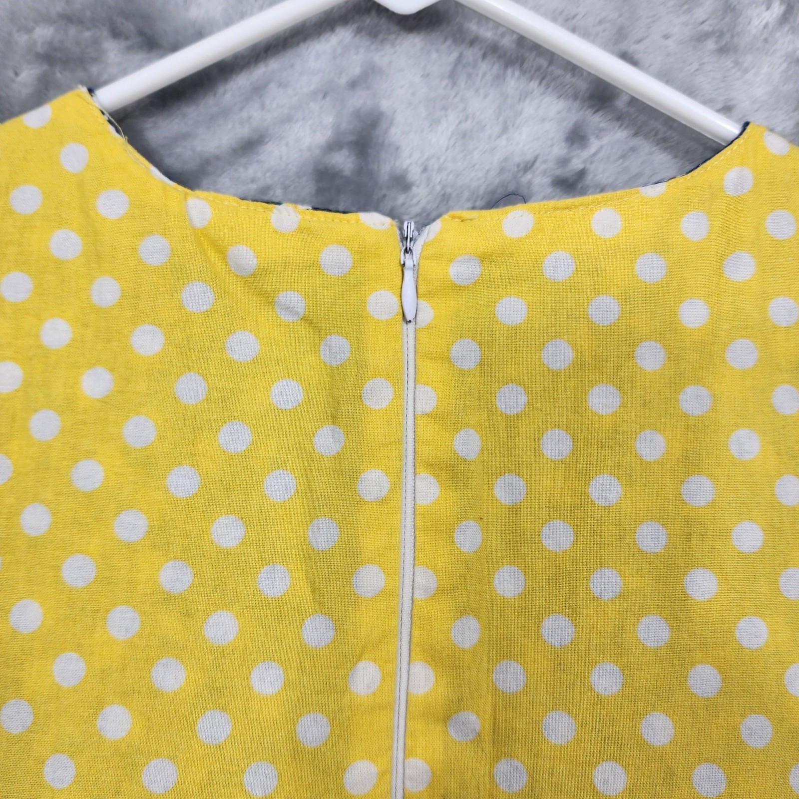 Vintage Dress Women XS Blue Yellow Floral Polka Dot Cotton Mini Cap Sleeve Daisy