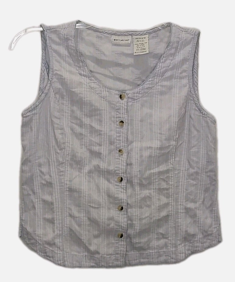 Vintage 90s White Stag Light Blue Pintuck Tank Top Sz M Cottagecore Prairie Boho