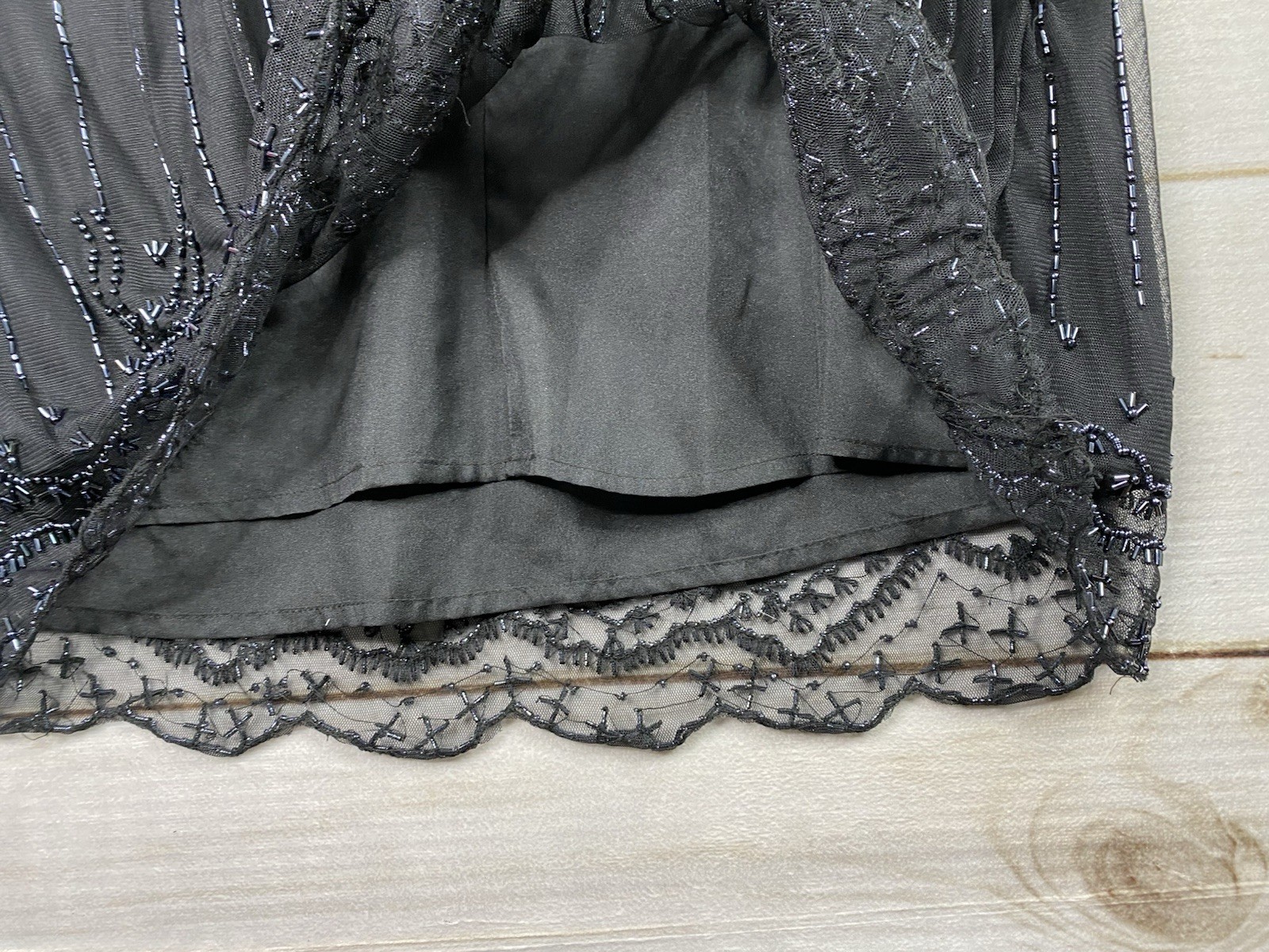 Vtg Phool Dress XL Little Black Beaded Overlay Lined Party 50’s Retro Look NEW!