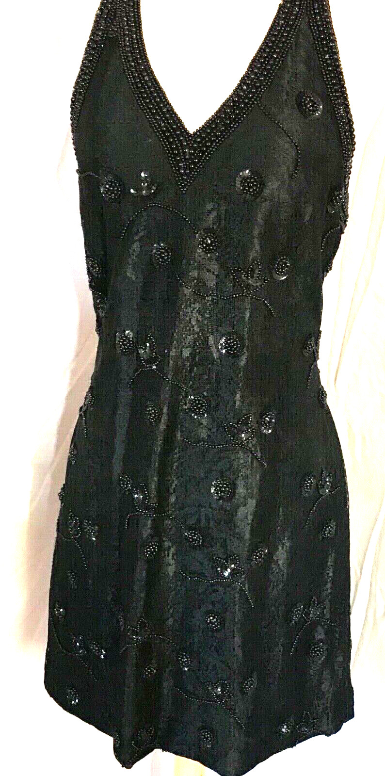 VINTAGE 1980’s Black Beaded Party Dress Size Medium, Couture Prom Evening Gown