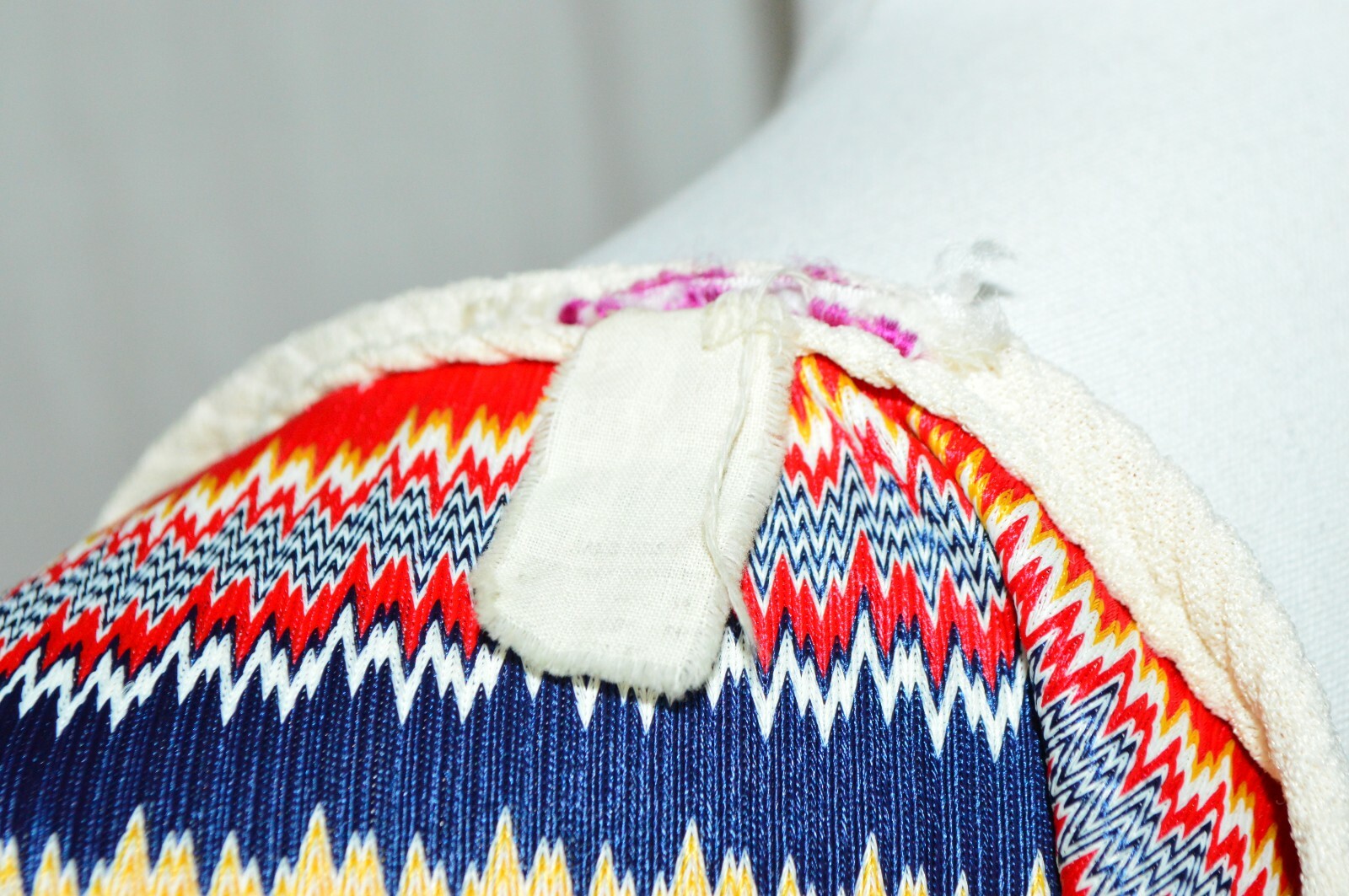 Patriotic Vintage Red White Blue Yellow Striped Shirt Tunic Polyester Small