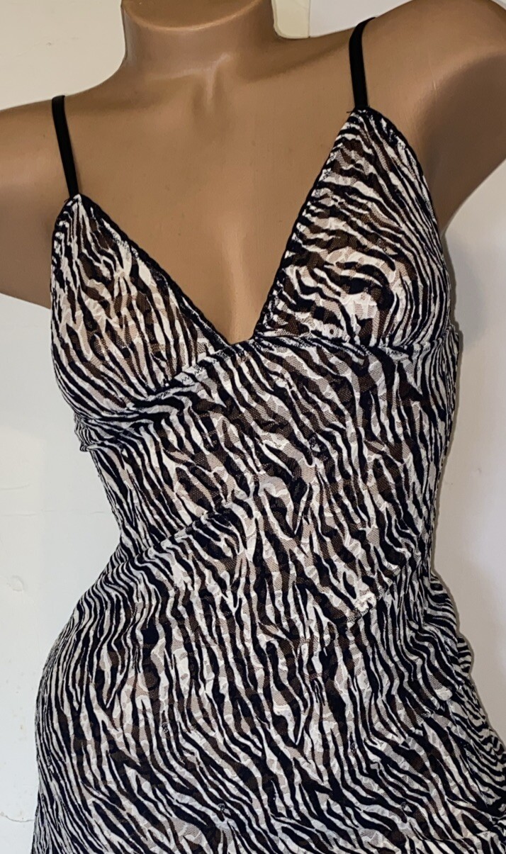 Vintage Nylon Victoria’s Secret Dress Slip Chemise SZ M Nightie Zebra Y2K 07#B