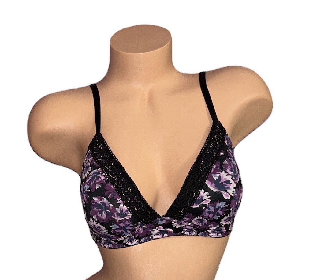 Jessica Simpson Purple Floral Silky Soft Nylon Lined Wireless Bra Womens 34C