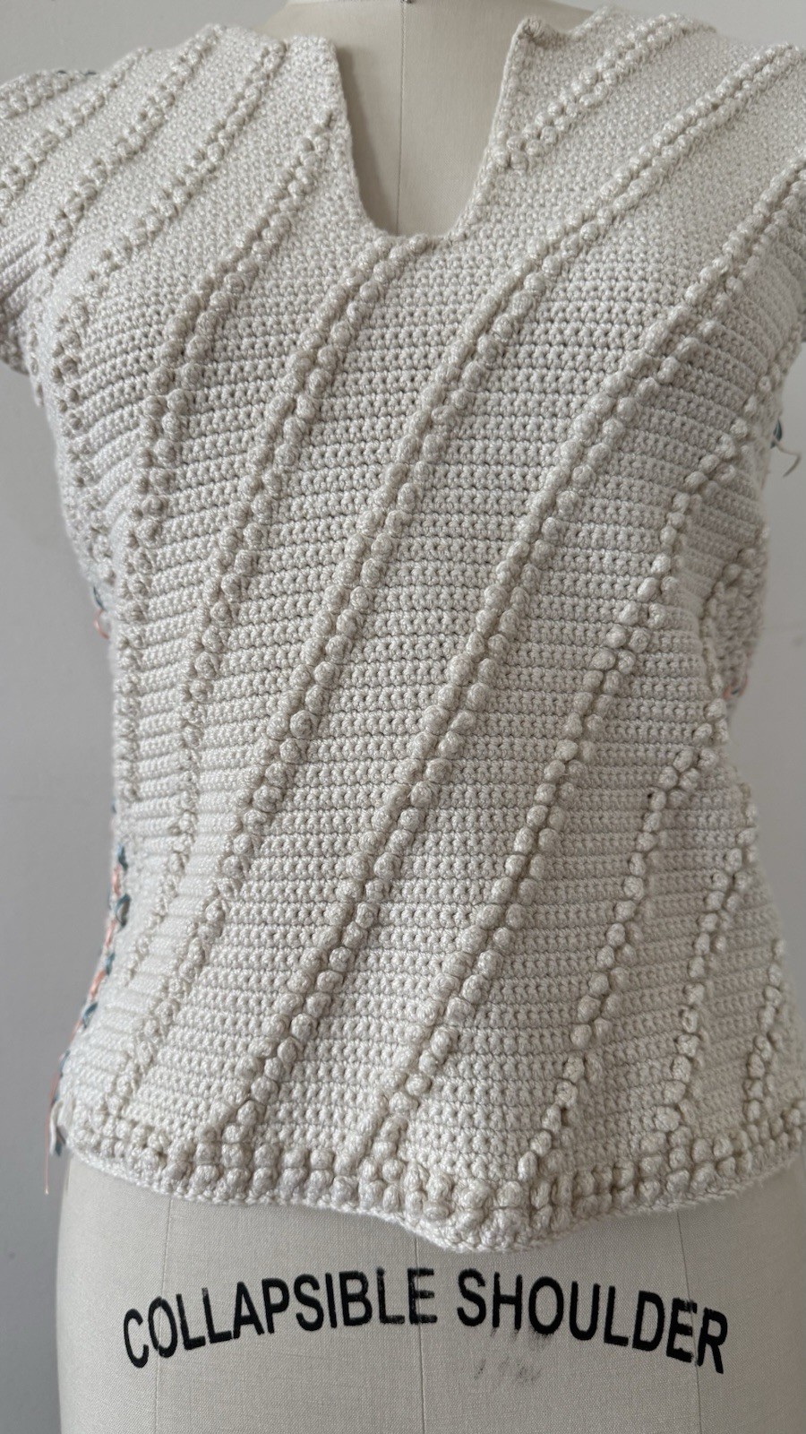 Antique/Vintage Art Deco Popcorn Rayon Hand Crocheted Knit Ribbon Trim Top XS