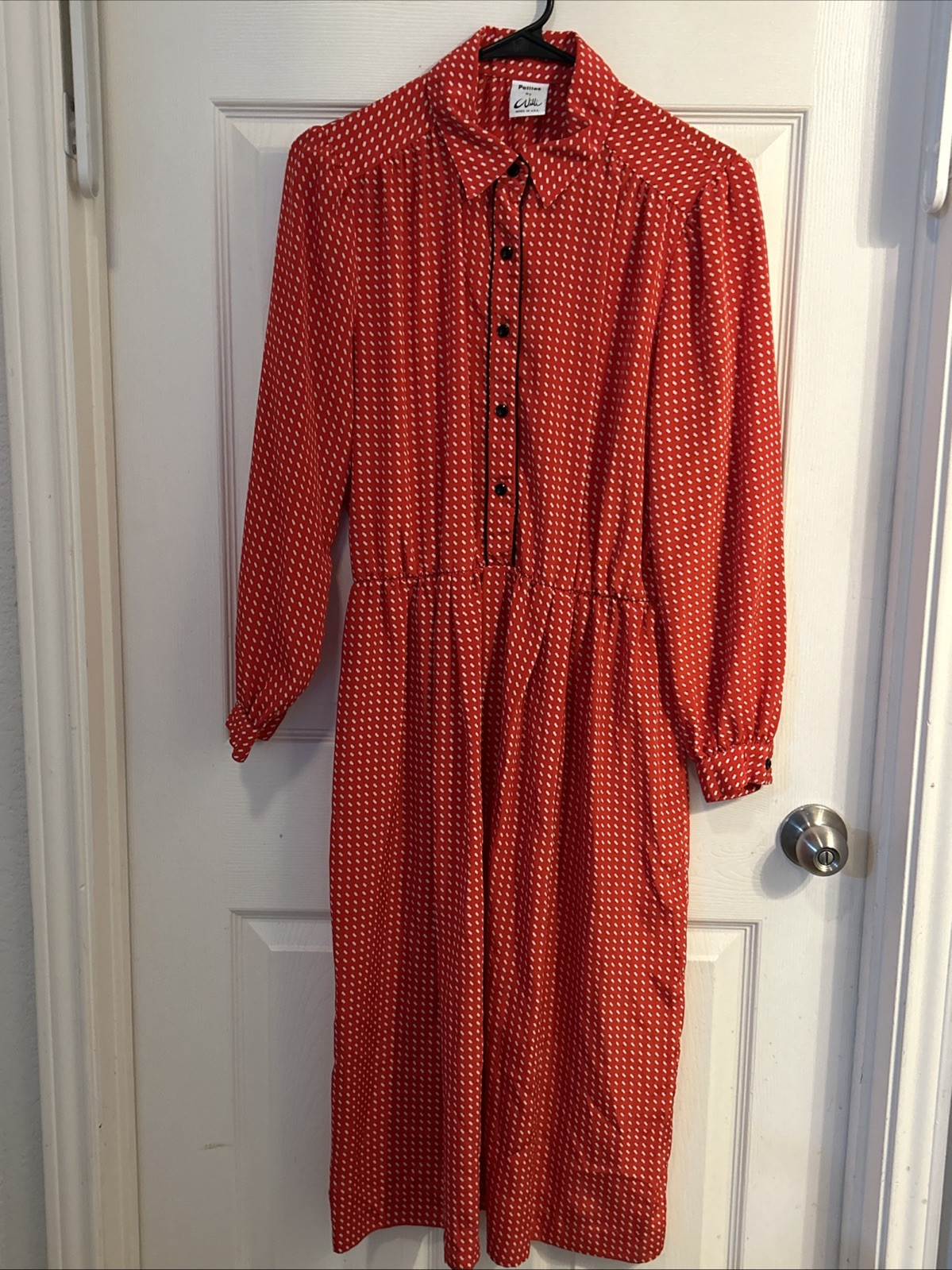 Vintage Petites By Willi of California Secretary Long Sleeve Red Dress L