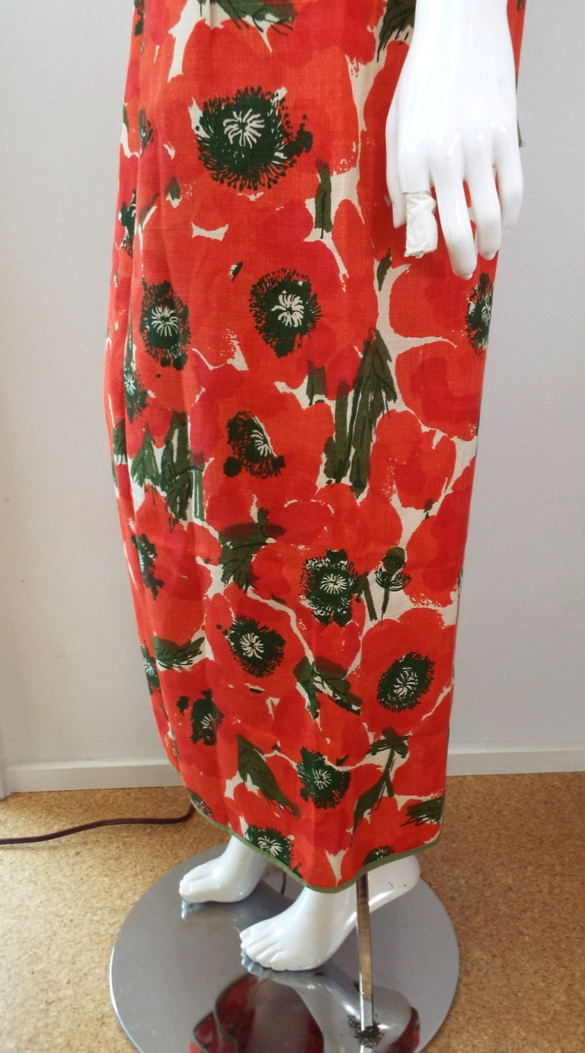 VTG Vera Neumann Cotten Linen Hostess Wrap Skirt PERFECT Poppy Red Green Floral