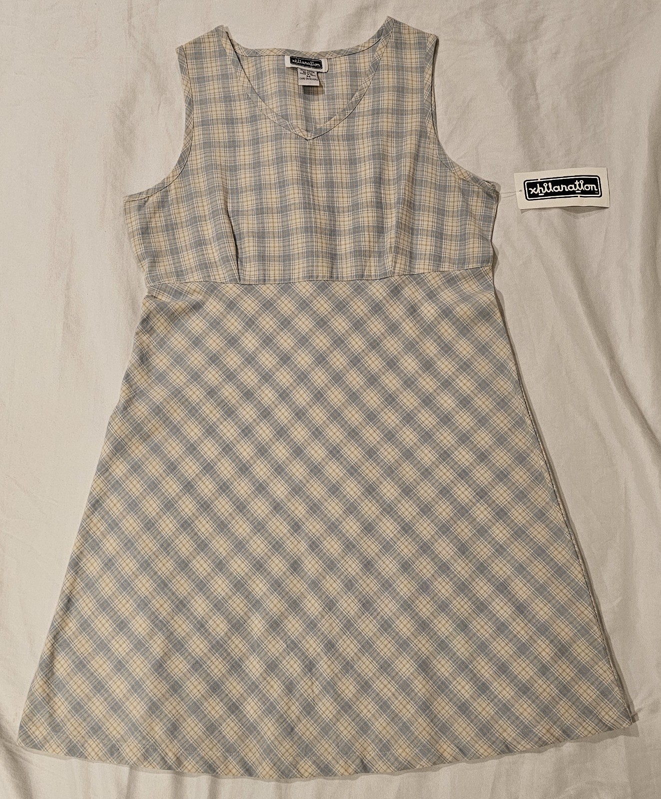 VTG 90s Xhilaration Dress NEW Plaid Blue Yellow Size M Short NWT COTTAGE PRAIRIE