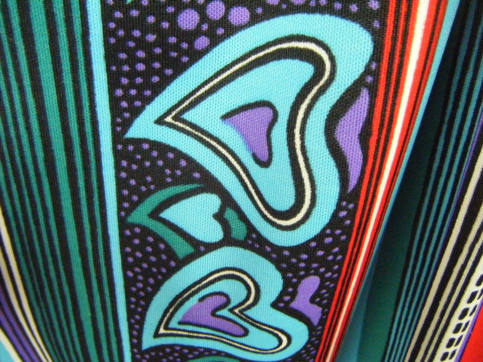Vtg 60s Black/Purple/Red/Blue Mod Printed Knitted Belt Dress-Bust 34/3XS-2XS