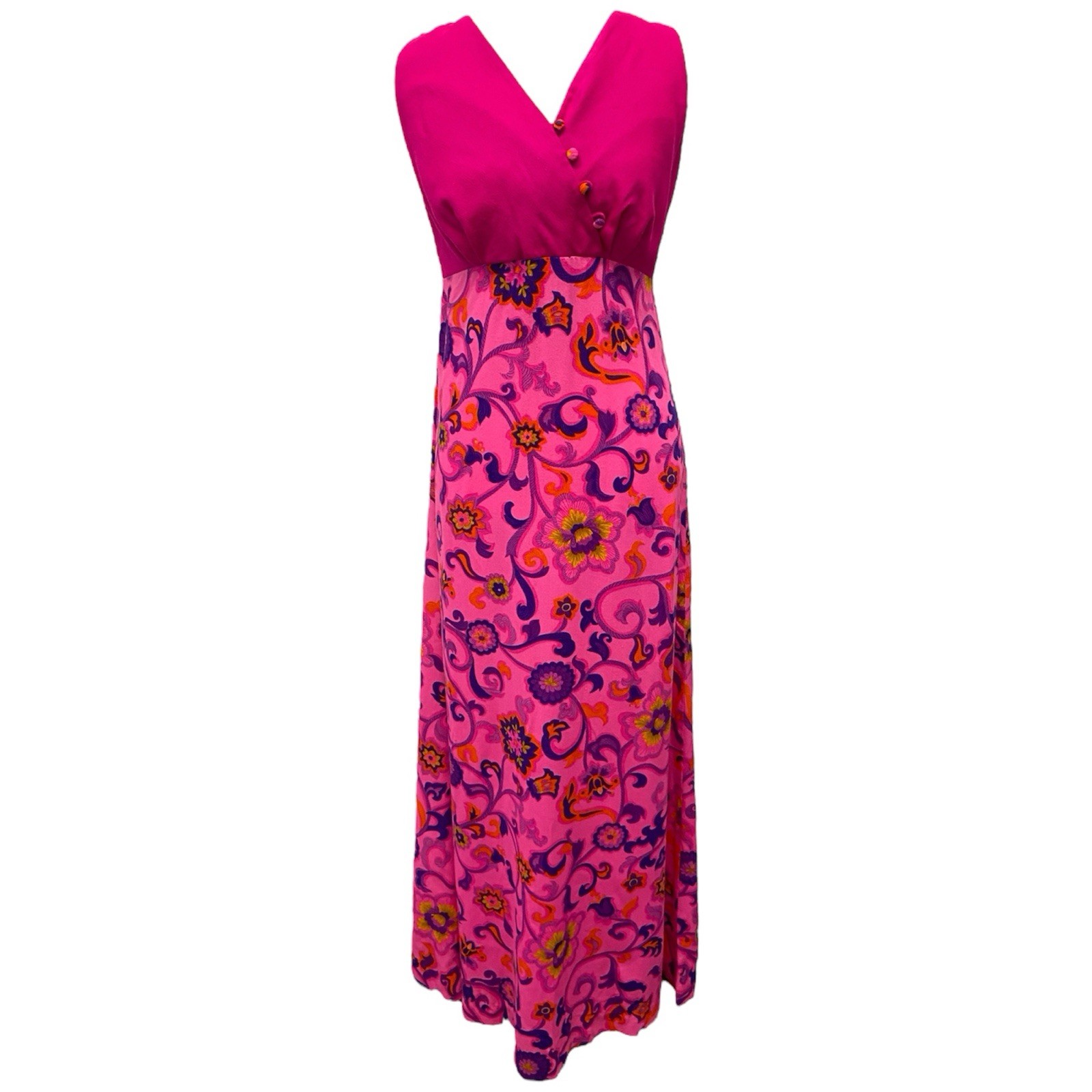 VTG 60s Liberty House Hawaii Hot Pink Floral Flower Power Psychedellic Dress M/L