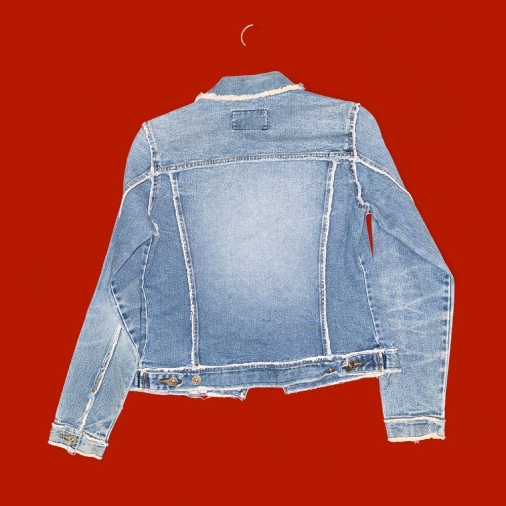 Vintage Y2K Zana Di Raw Hem Cropped Denim Jacket | Light Wash | Size Medium