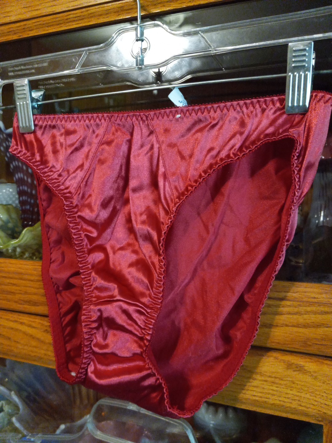 Vintage Panty M Bestfirm Shiny Glossy Satin Red Bikinis Panties Hi Cuts 1980