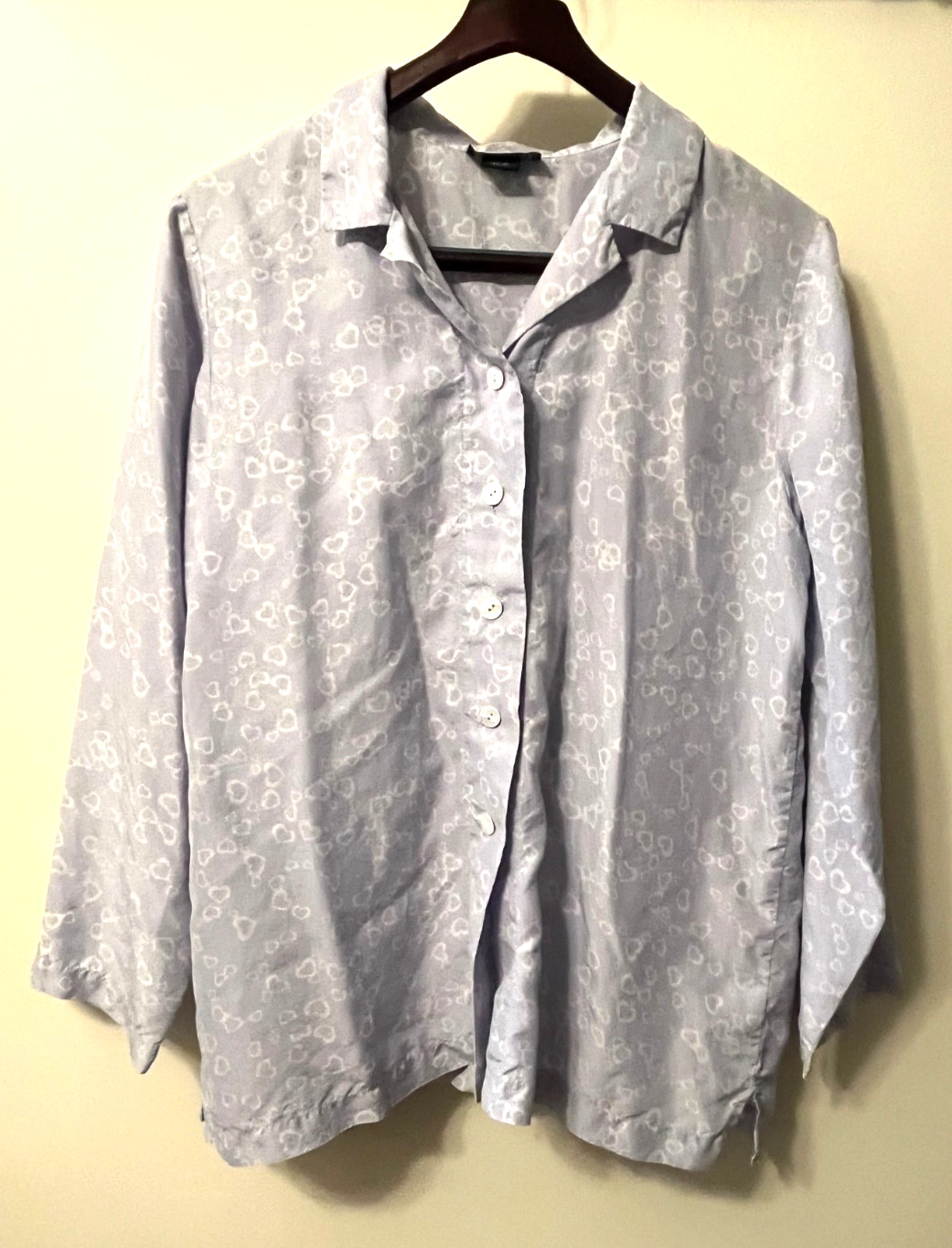 VINTAGE 80s LANDS’ END BLUE BUTTON 100% SILK BLOUSE SHIRT TOP WOMEN’S SIZE 14 16