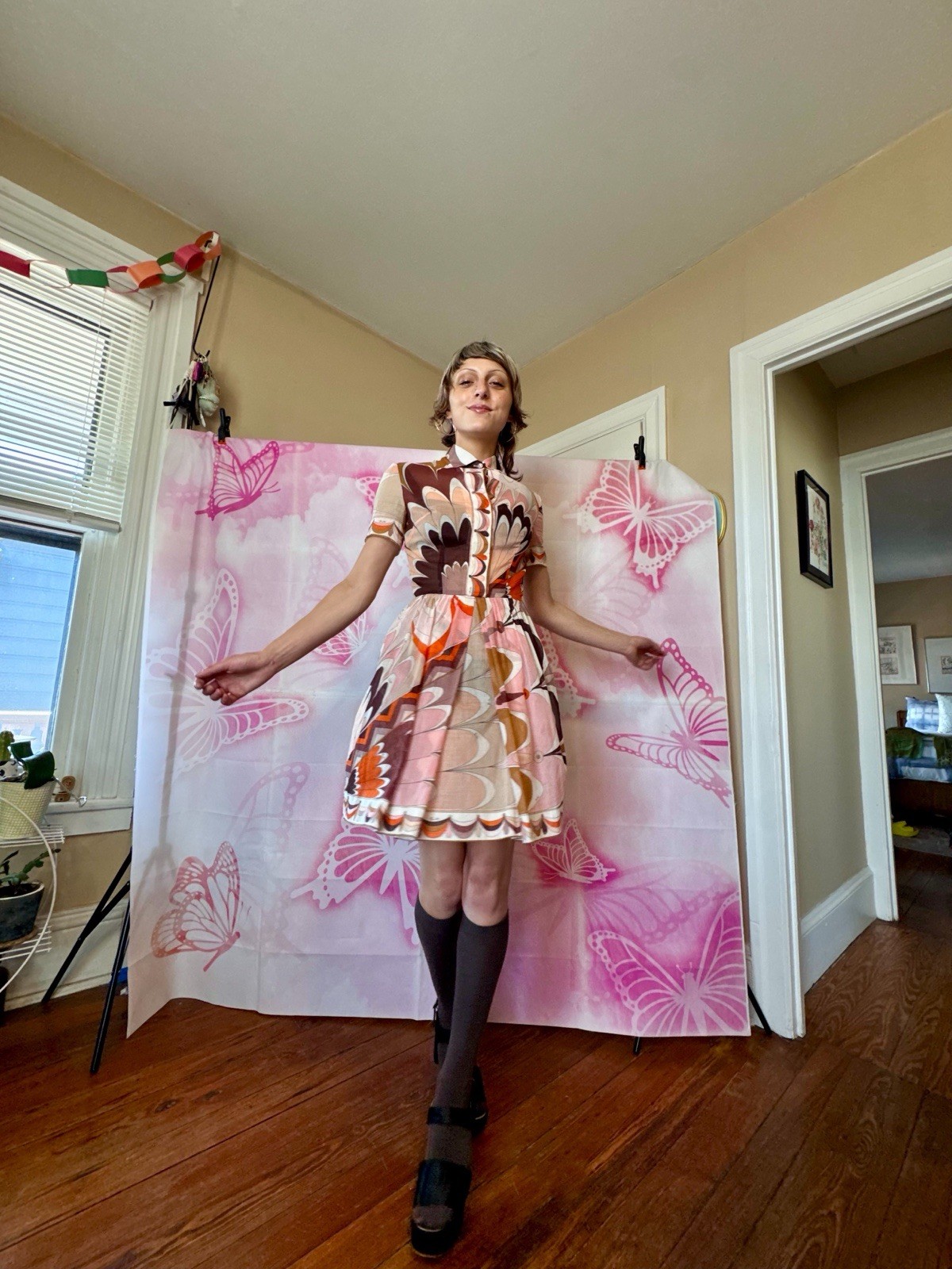 1960s Emilio Pucci Pink-Orange-Brown Psychedelic Printed Cotton ss Dress