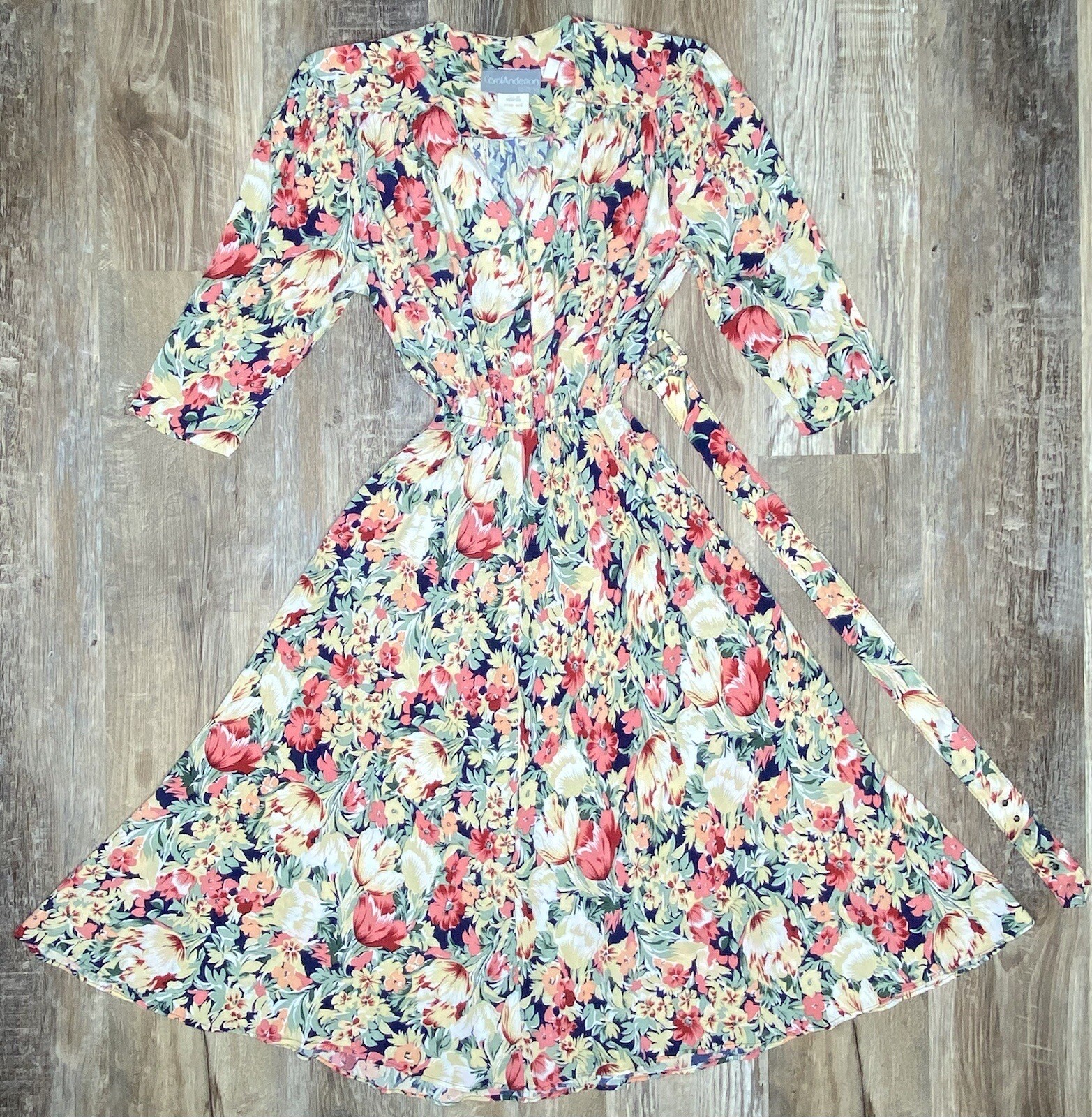 1980s Carol Anderson A-Line Shirt Dress Belted Floral Spring Casual Rayon 5/6