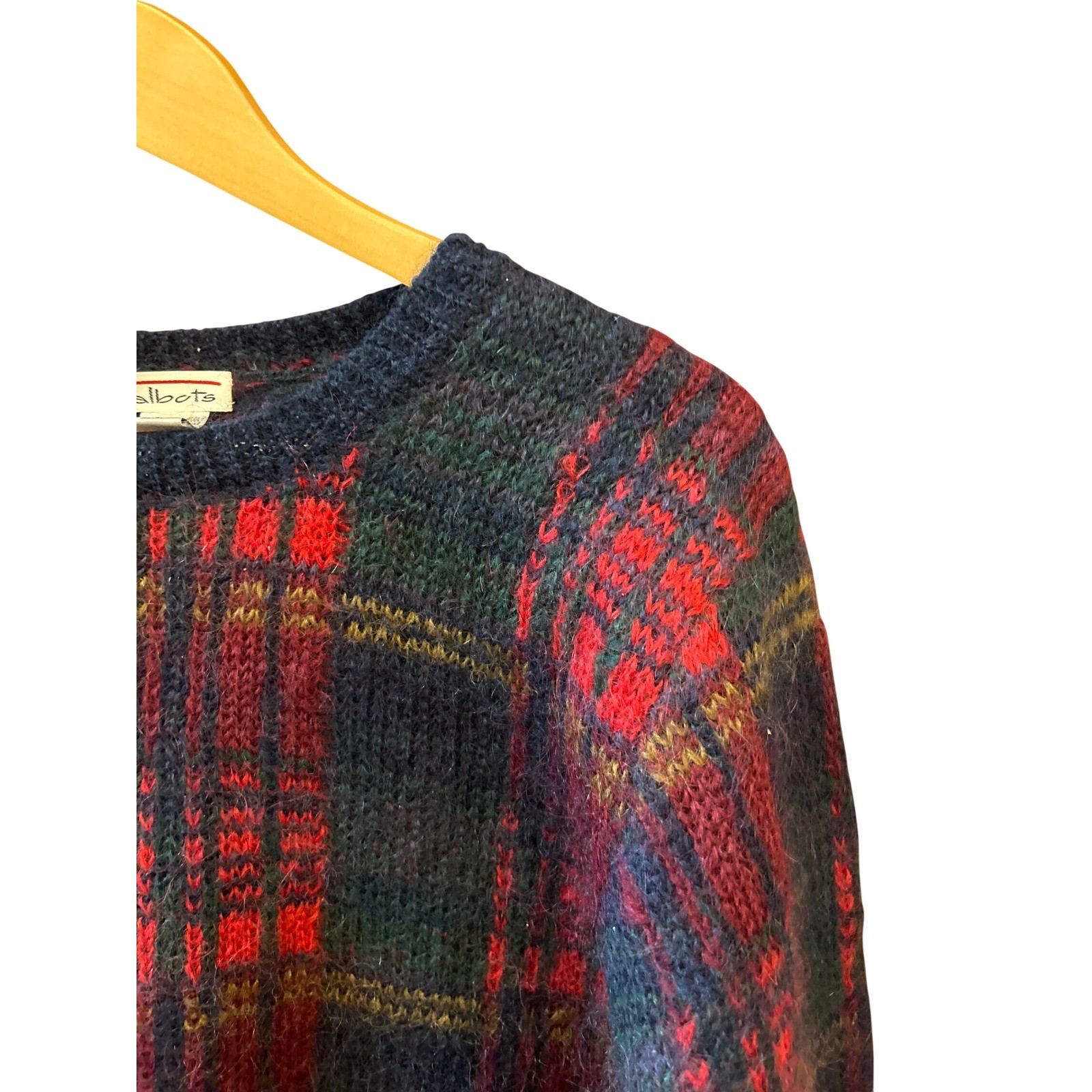 Vintage 90,s Talbots Mohair Wool Sweater Plaid Dark Academia Preppy Grunge Cozy