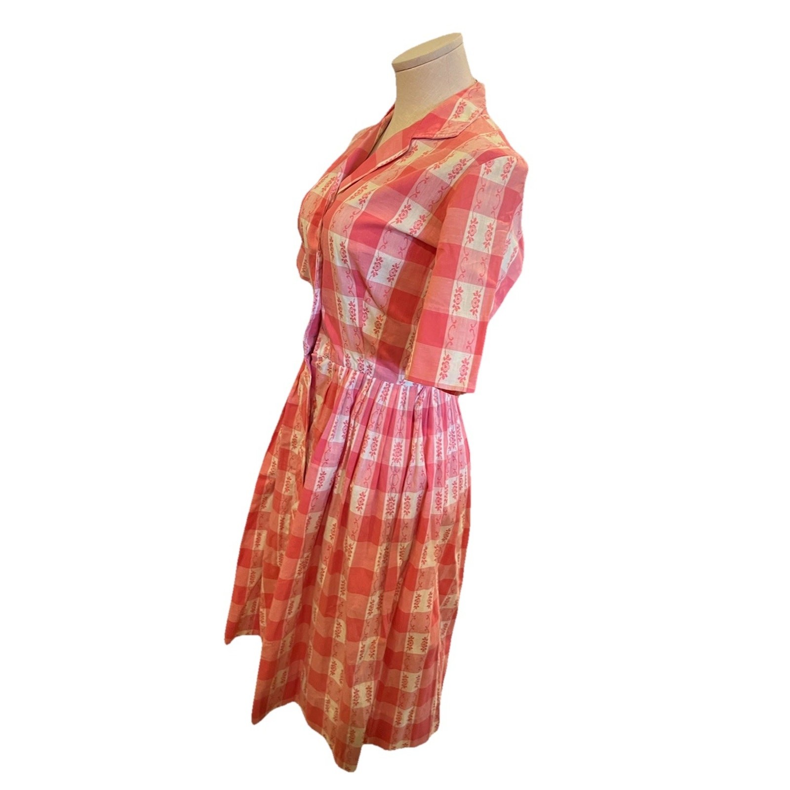 VTG STRAWSTACK PINK COTTON Gingham SHIRTWAIST DRESS 1950s