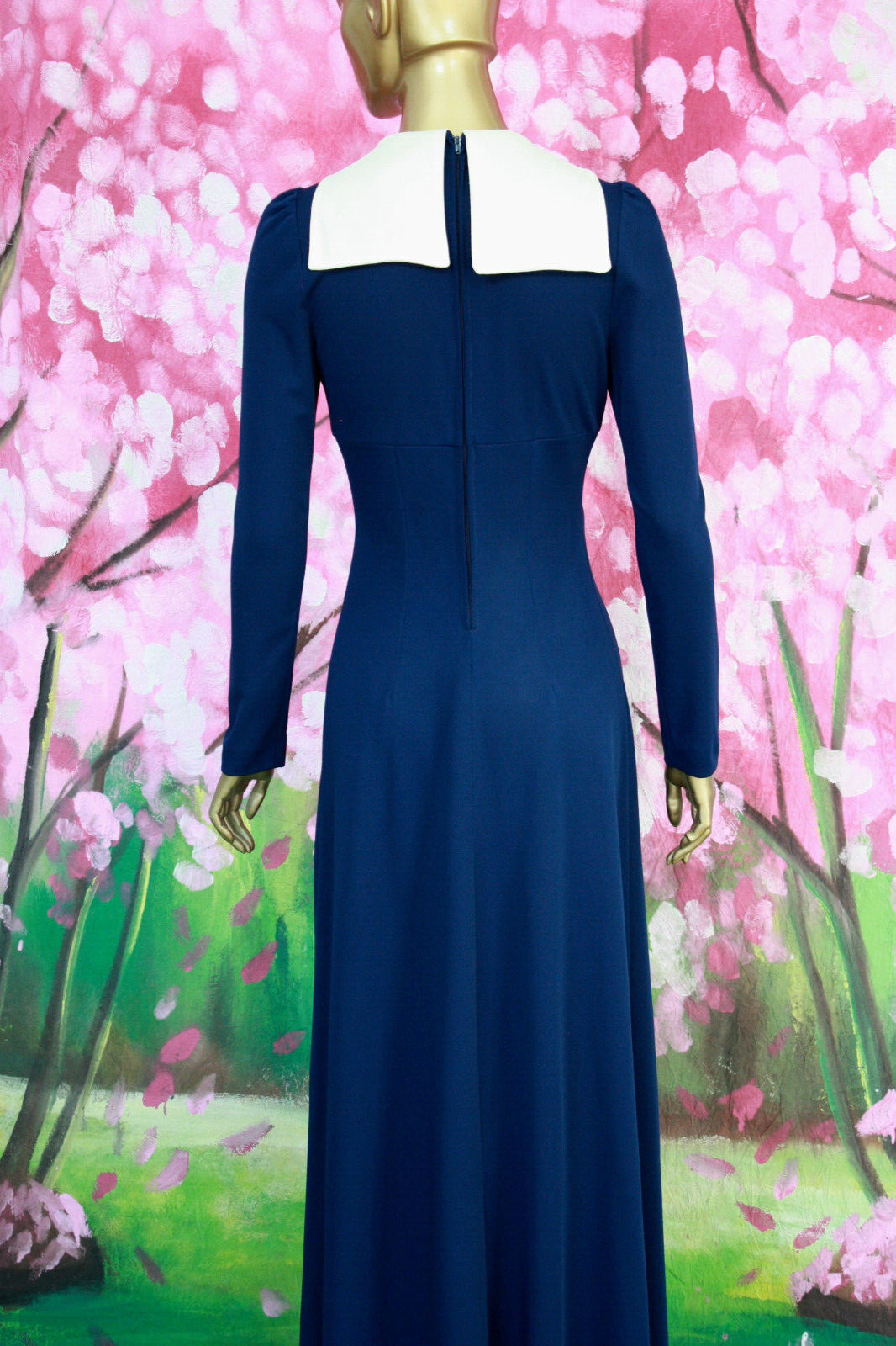 Vtg 70s Boho Hippie Ruched Maxi dress Blue Cutout Medallion CORKY CRAIG XS S/M