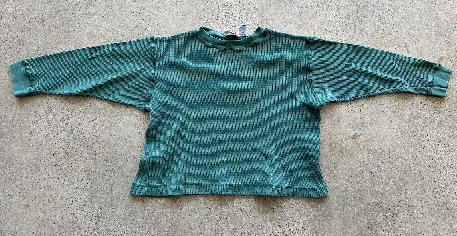 Vintage 1980s After the Storm Green Waffle Knit Cotton Sweater Size 5 Egypt Made